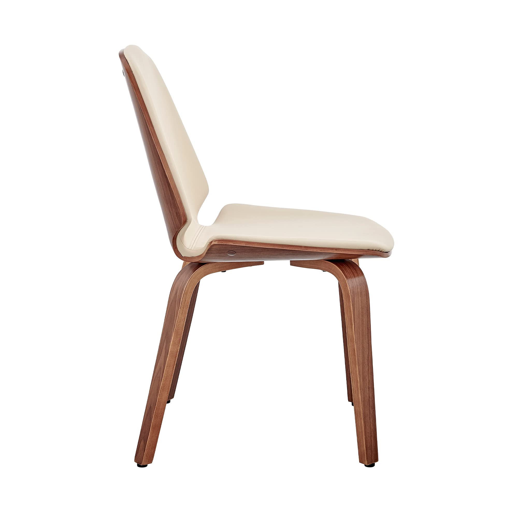 Armen Living Brinley Mid-Century Modern Dining Chair - Cream Faux Leather & Walnut Wood Accent Chair for Kitchen, Dining Table, Home Office Desk & Vanity | Perfect for Small Spaces & Contemporary Decor