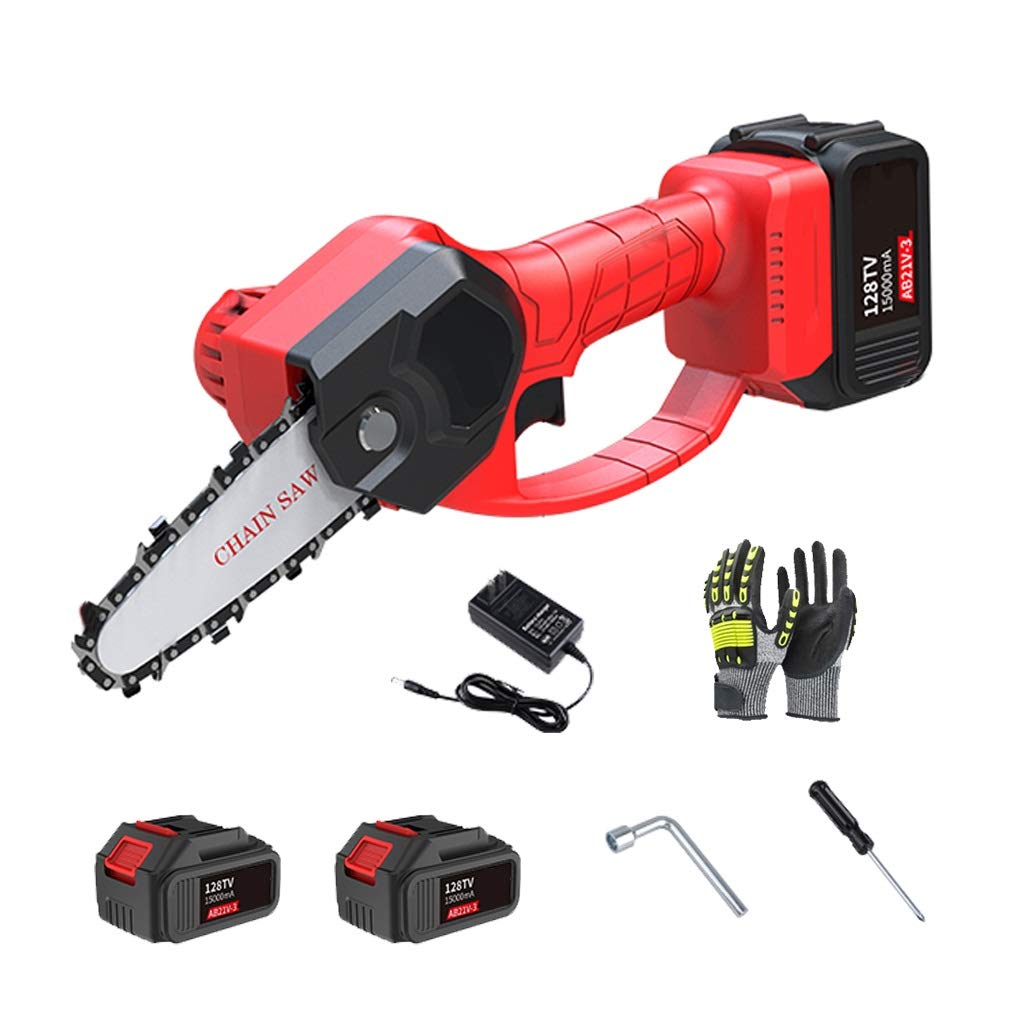 21V Cordless Electric Mini Chainsaw 4-Inch - Portable Battery Powered Chainsaw with Charger, Lightweight Pruning Chainsaw for Tree Branch Cutting, Wood Trimming & Yard Maintenance (Red) - Perfect for Home Garden, DIY Projects & Outdoor Landscaping