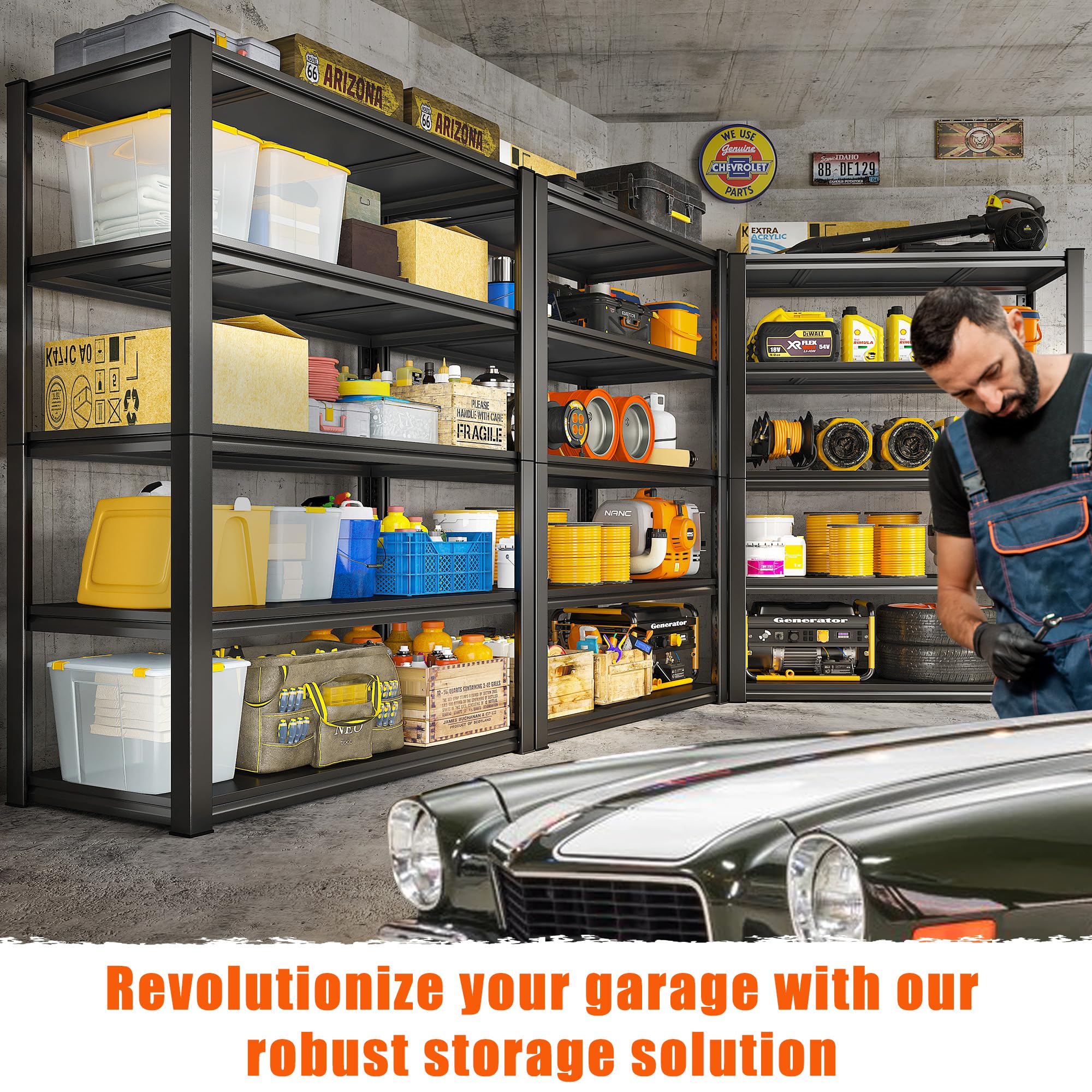 Raybee Heavy Duty Garage Shelving Unit - 2050LBS Capacity Adjustable Industrial Metal Storage Shelves (32.5