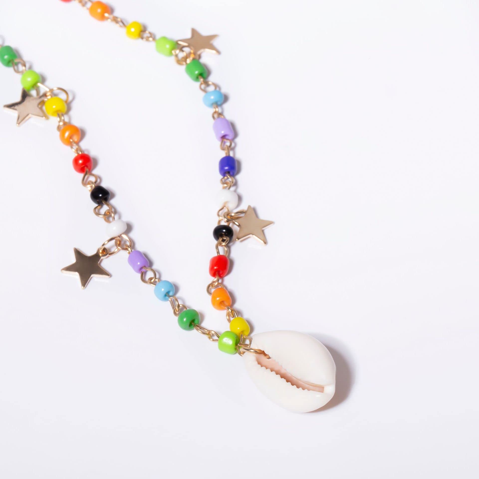 ZMANYIJEW Women's Summer Shell Necklace - Colorful Rice Beads, Star Tassel Pendant, Hawaiian Style Natural Shell Jewelry for Beach Vacation, Boho Fashion & Tropical Party Accessories