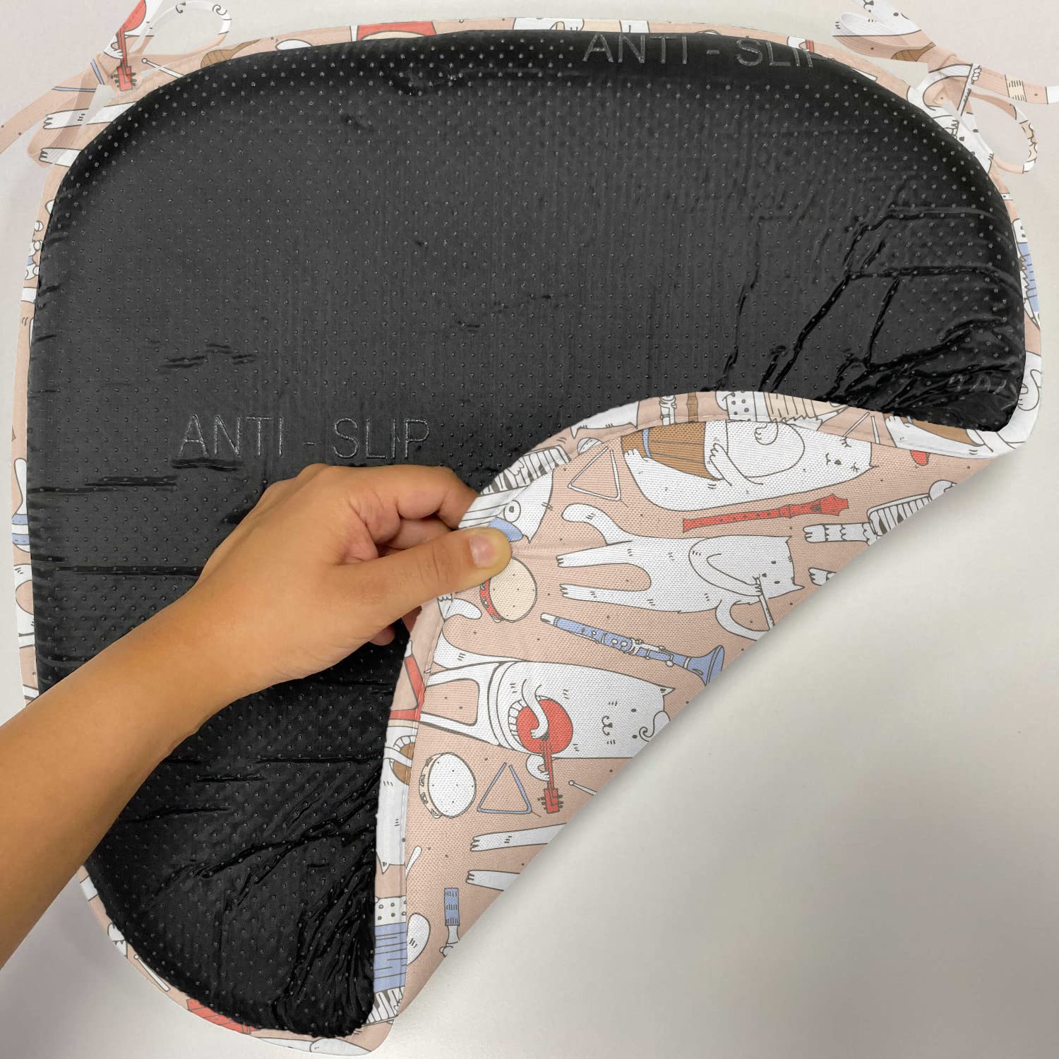 Ambesonne 12-Piece Music Chair Cushion Set - Musician Cats with Drum, Accordion, Tube & Guitar Design - Non-Slip Seat Pads for Kitchen, Dining, Patio & Office - 16x16 Inches - Warm Taupe & White - Perfect for Music Lovers' Home Decor & Gift Ideas