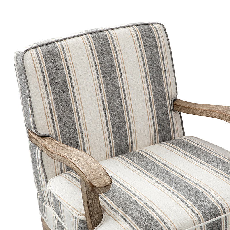 Randolph Romantic Upholstered Stripes Armchair with Solid Wood Armrests - Comfortable Living Room Accent Chair for Home Decor & Relaxation