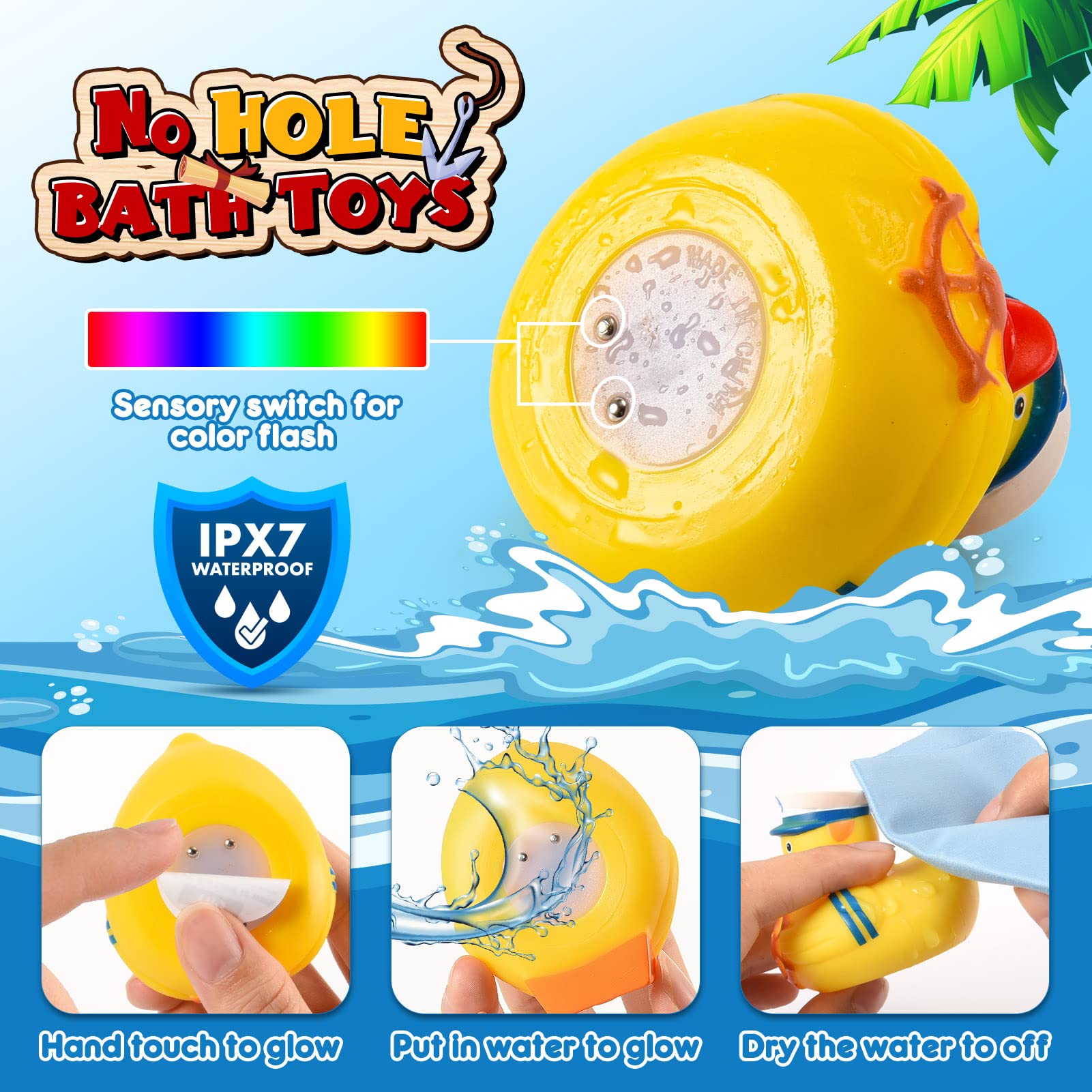 Light Up Rubber Duck Bath Toys for Kids 1-5 Years - Sensory Bath Time Fun