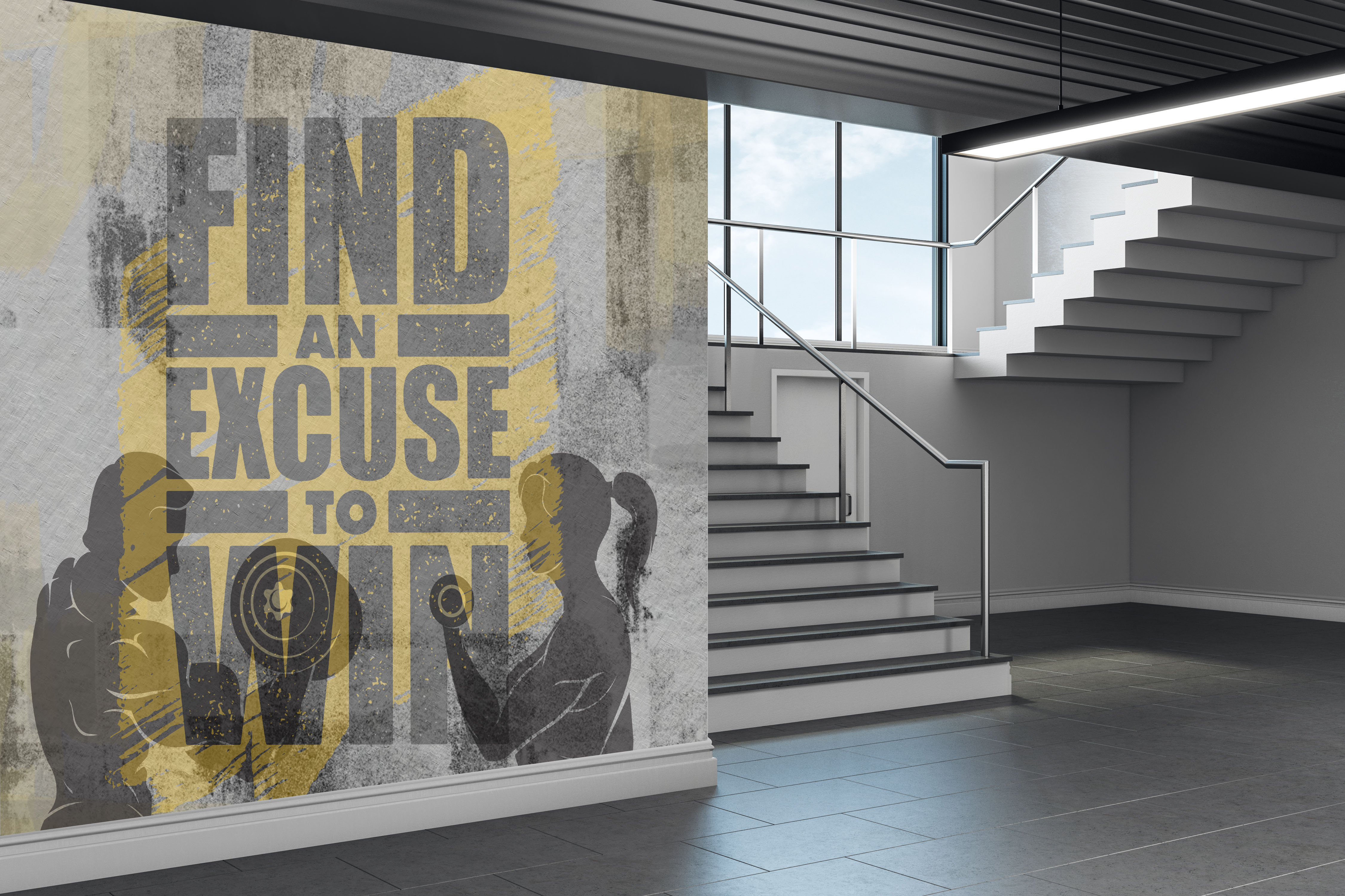 Gray Excuse to Win Mural Wallpaper M1452 - Premium Peel and Stick Wall Decal for Home, Office & Nursery Decor | Easy DIY Installation, Removable & Reusable