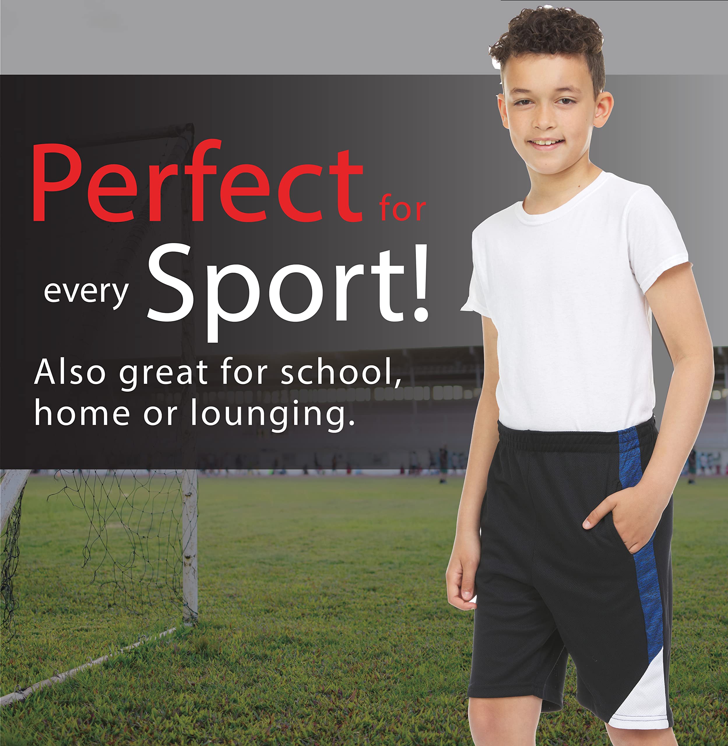 Power Forward 4 Pack Boys Youth Athletic Shorts - Lightweight Basketball Gym Shorts for Active Performance & Sports Workout - Perfect for Training, Games & Casual Wear