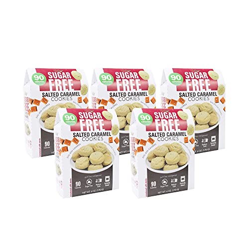 Too Good Gourmet Sugar-Free Salted Caramel Cookies - 5 Pack | Soft Baked Low Carb Dessert Snacks | Only 90 Calories per Serving | Perfect for Keto Diet, Office Snacking & Healthy Treats