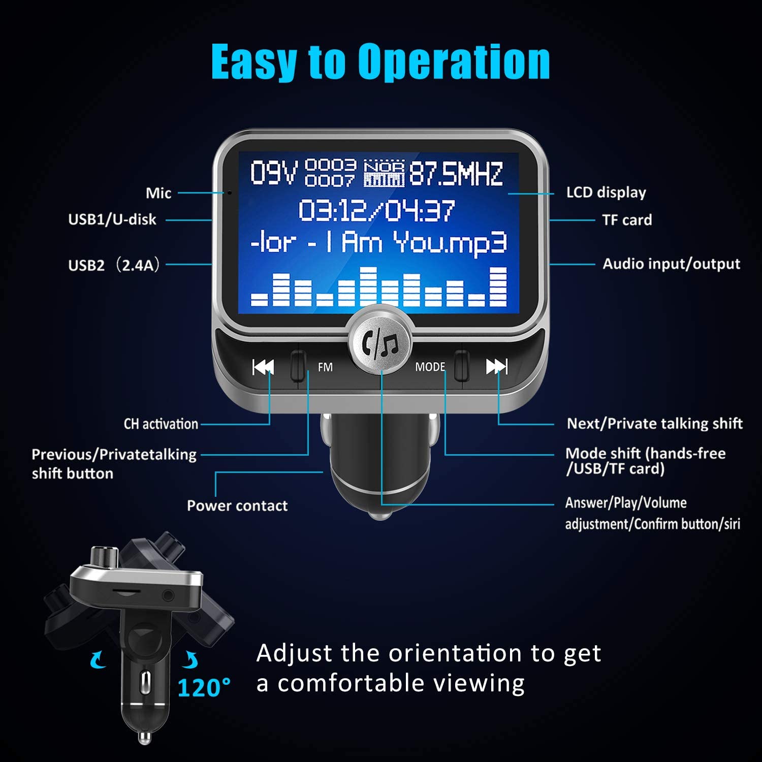 Wireless Bluetooth FM Transmitter for Car with 1.8