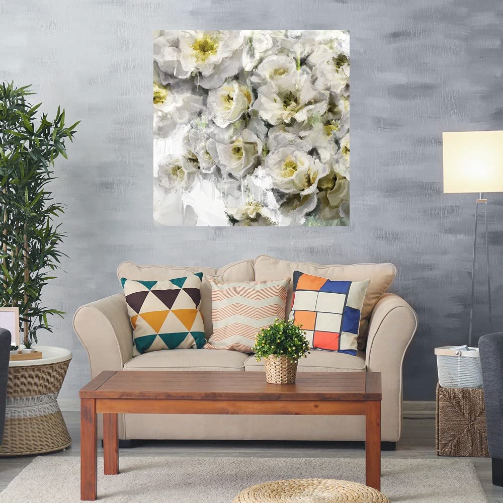Greenhouse Blooms II Canvas Wall Art - 37x37 Inch Hand Painted Floral Decor for Living Room, Bedroom, Office - Ready to Hang Home Decor Perfect for Spring & Wedding Gifts