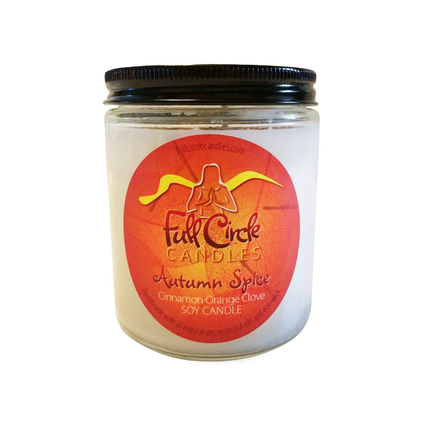 Autumn Spice Cinnamon Orange Clove Soy Candle - 8oz Jar by Full Circle Candles | Handmade Aromatherapy for Cozy Fall Evenings & Holiday Decor