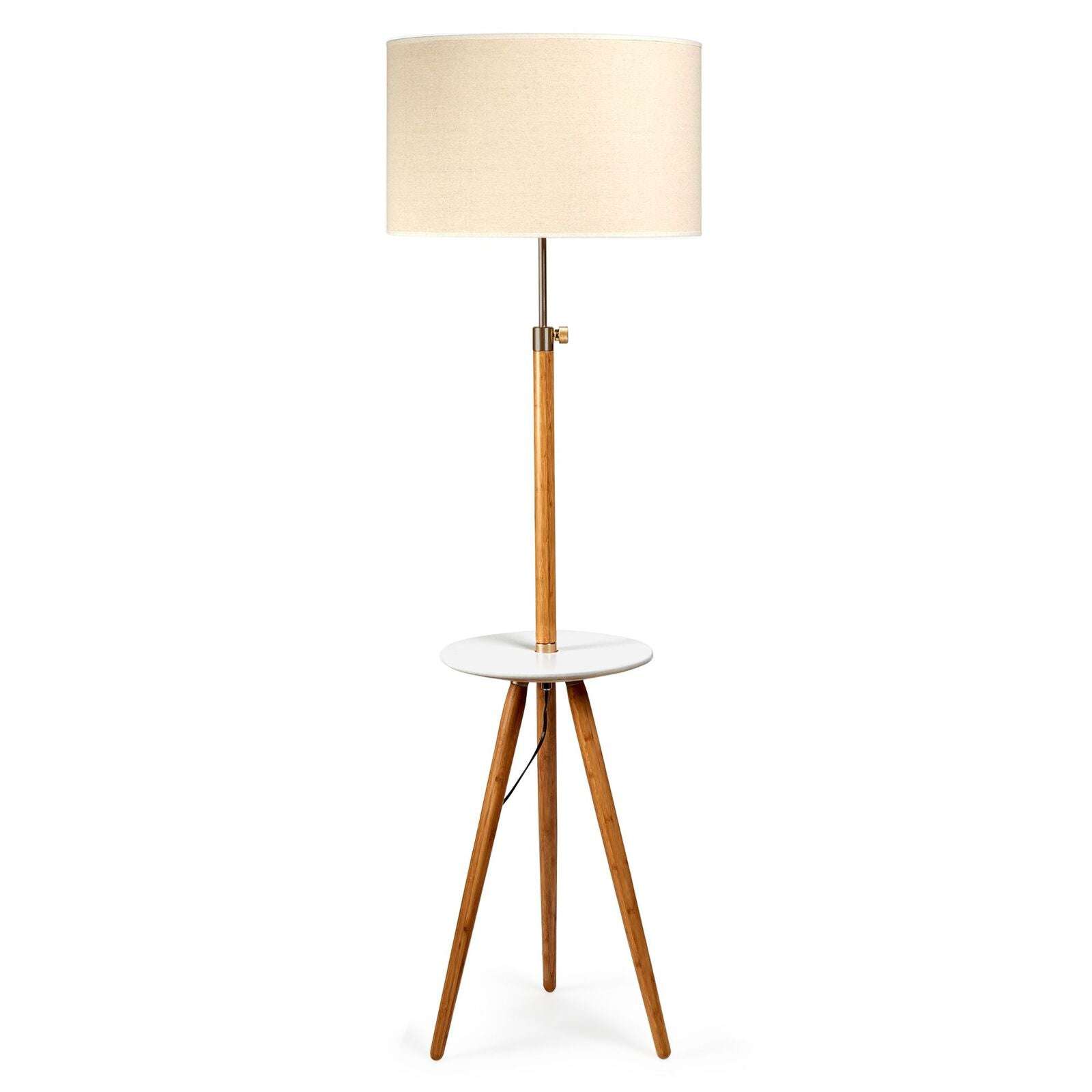 165cm Adjustable Bamboo Floor Lamp with Linen Shade & Shelves - Modern Reading Light for Living Room, Bedroom, and Office