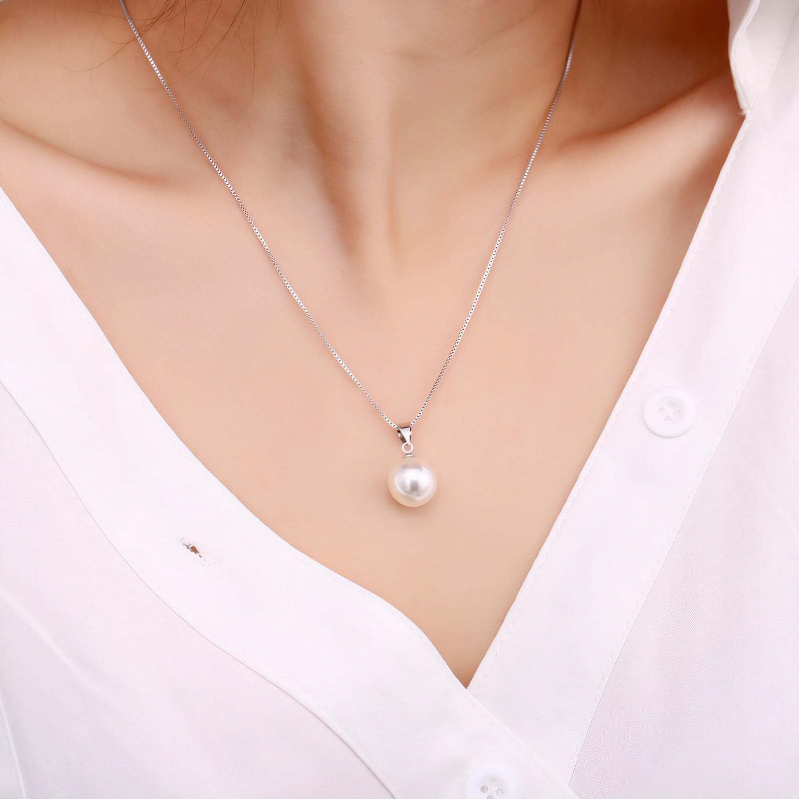 925 Sterling Silver Pearl Pendant Necklace for Women - 12MM Handmade Freshwater Cultured Pearl Charm Collar with Platinum Plating | Elegant Fashion Jewelry for Weddings, Parties & Special Occasions