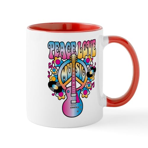 White/Red Inside - Peace Love & Music Mugs