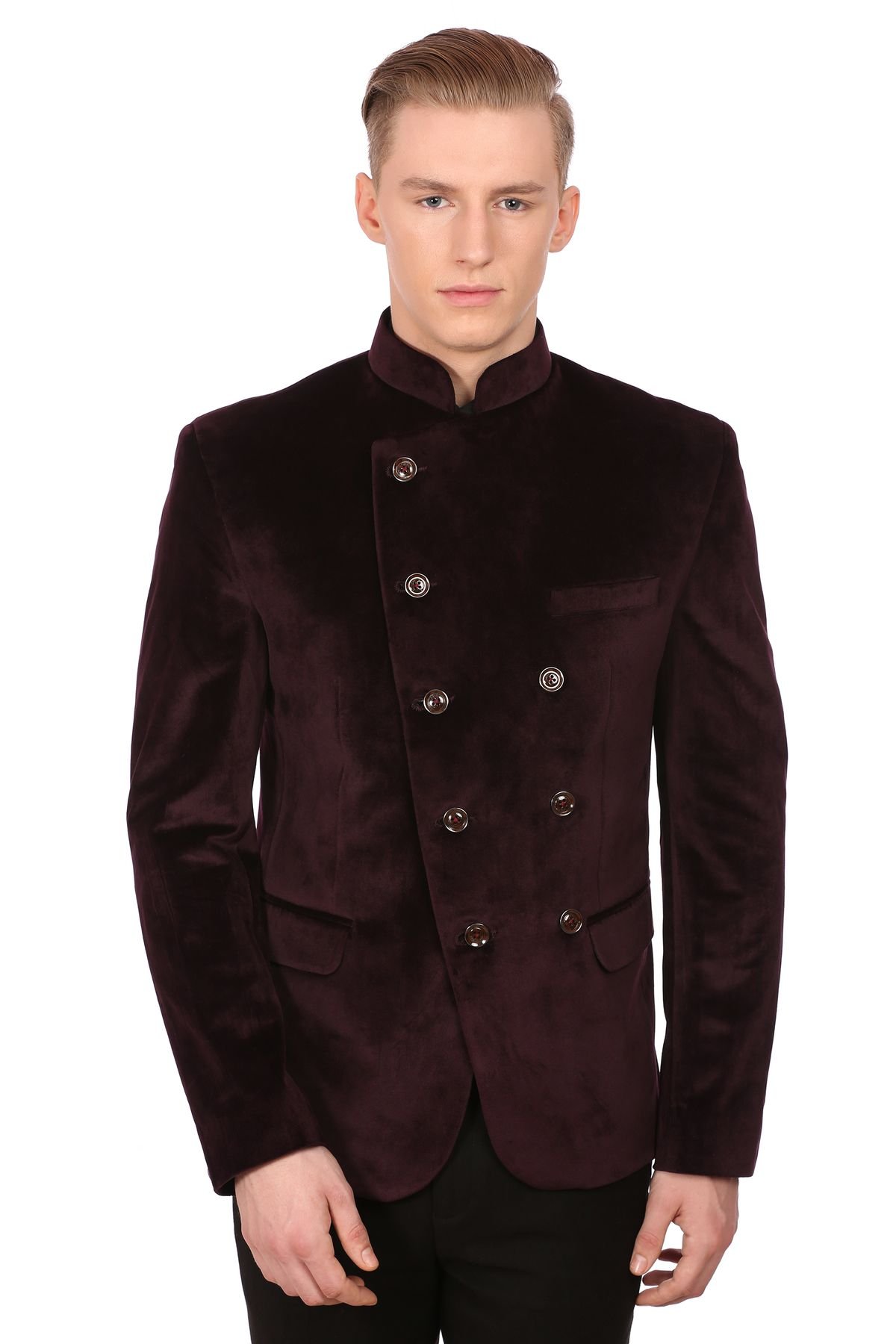 Vintage Men's Velvet Grandad Collar Formal Blazer Jacket - 7 Color Options for Weddings, Parties & Special Occasions