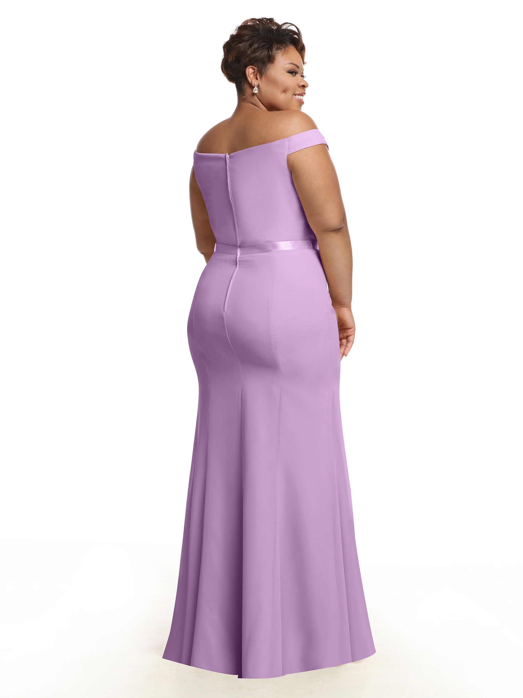 Elegant Off-The-Shoulder Chiffon Bridesmaid Dress with Ribbon Belt - Flowy Fit & Flare Design for Weddings, Parties & Special Occasions | Style #80079