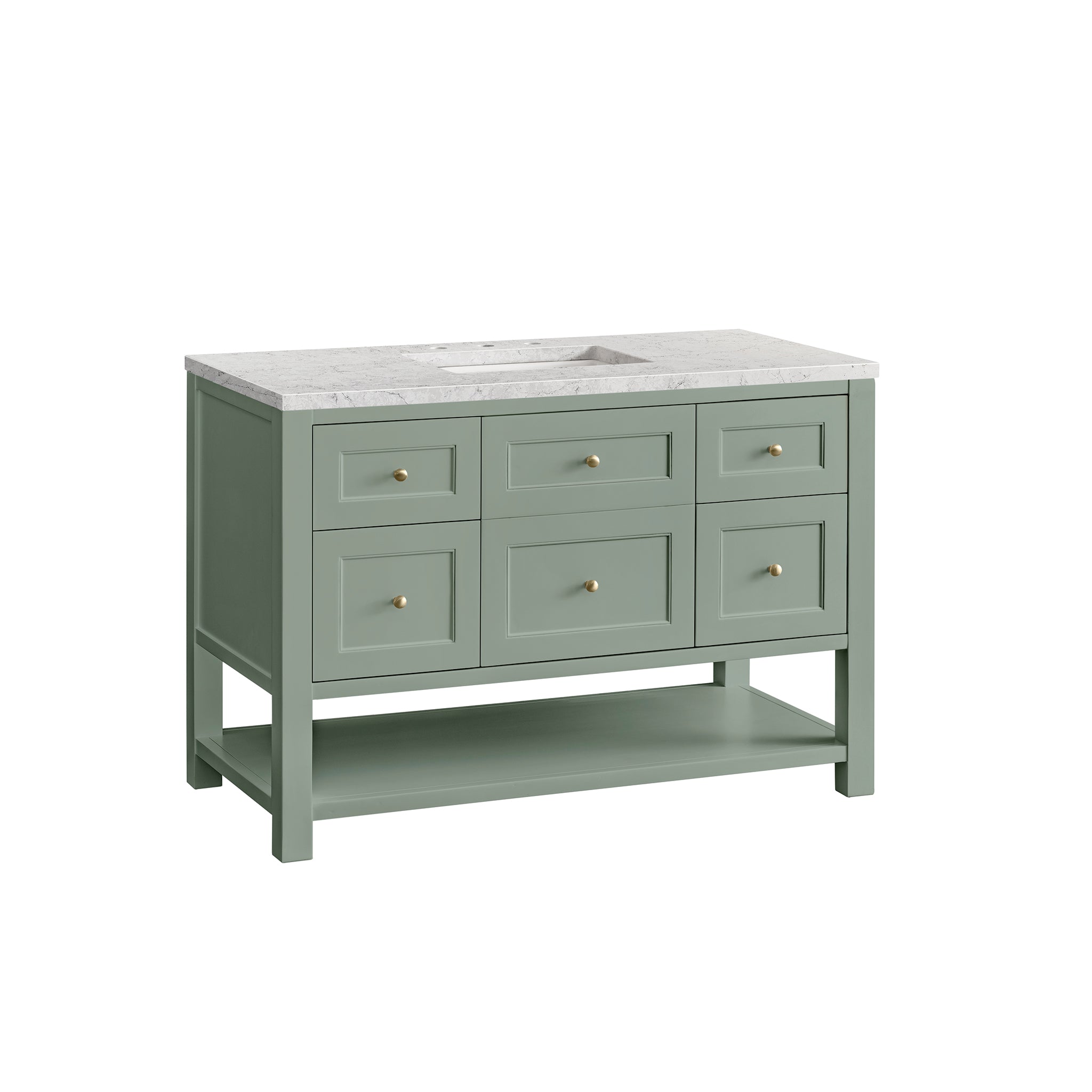 Breckenridge 48 Inch Single Bathroom Vanity with Smokey Celadon Finish & 3CM Eternal Jasmine Pearl Countertop - Perfect for Modern Master Bathrooms and Powder Rooms