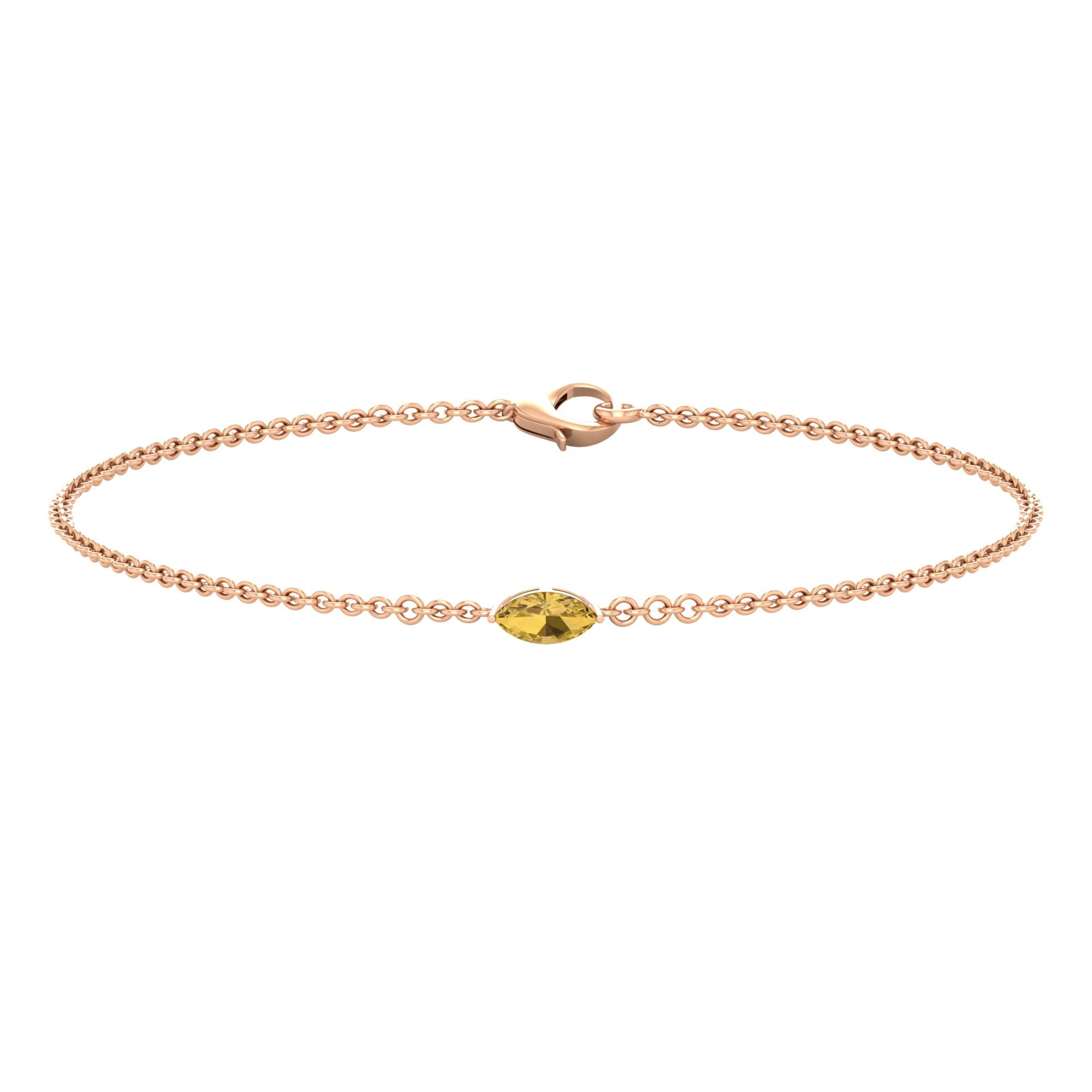 1 CT Citrine Solitaire Bracelet - 14K Solid Gold Marquise Cut November Birthstone Bracelet with Lobster Claw Clasp | Elegant Gold Chain Jewelry for Women's Birthday Gift, Anniversary & Special Occasions
