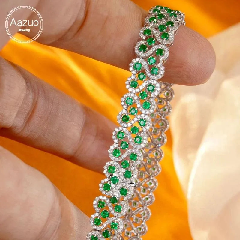 18K Solid White Gold Diamond & Natural Emerald Luxury Bracelet for Women - Elegant Gift for High-Class Banquets, Parties & Special Occasions