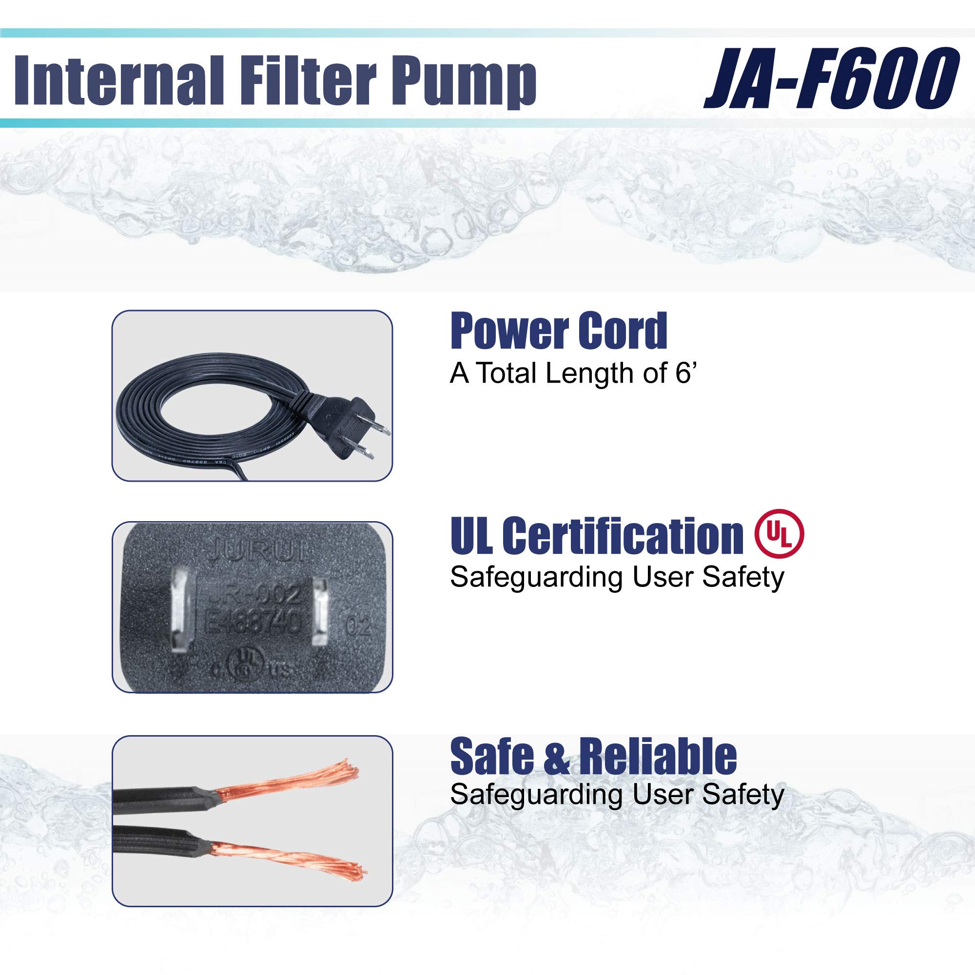 210 GPH Submersible Water Pump (800L/H, 15W) - Ultra Quiet Aquarium Powerhead with 3-in-1 Filter Function for Circulation, Filtration & Oxygenation - Ideal for Fish Tanks, Ponds, Fountains & Hydroponics (8-Pack)