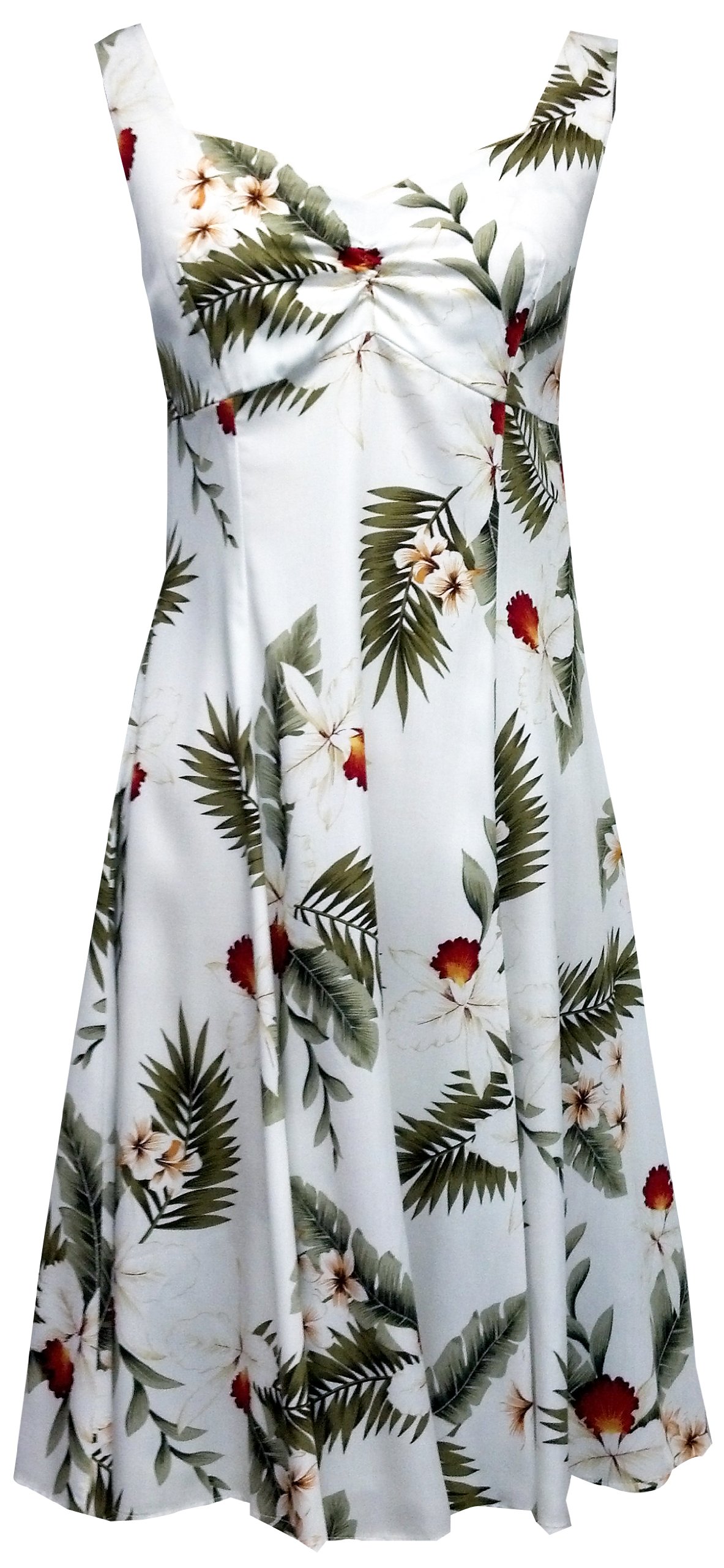 Two Palms Women's Hawaiian Orchid Empire Princess Flare Dress - Tropical Summer Beach Dress for Vacation, Luau Party & Date Night