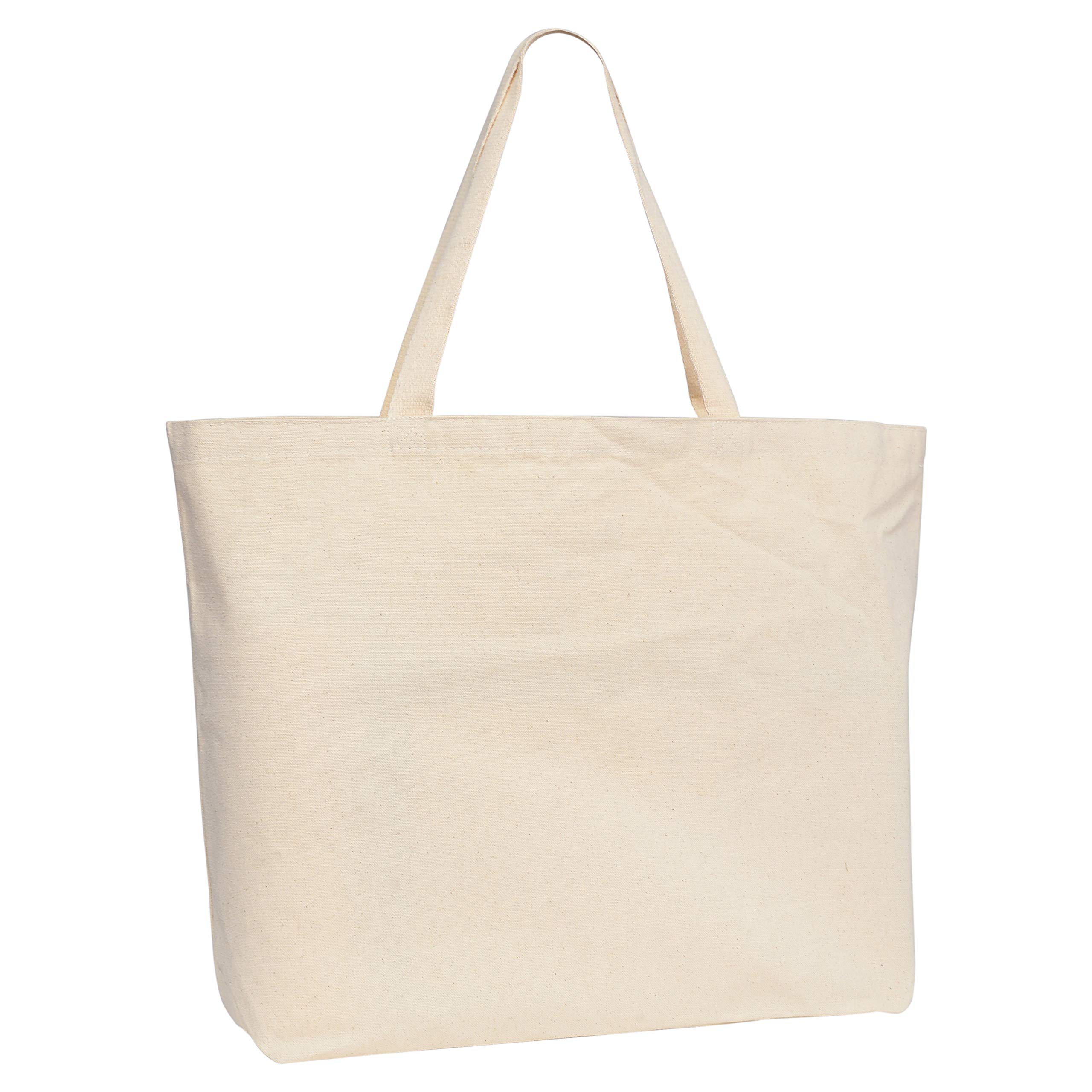 Eco-Friendly Heavy Duty Extra Large Canvas Tote Bags for Beach, Grocery Shopping & Travel - Reusable Shopping Bag with Reinforced Handles - Perfect for Work, Gym & Farmers Market (Natural, 3-Pack)
