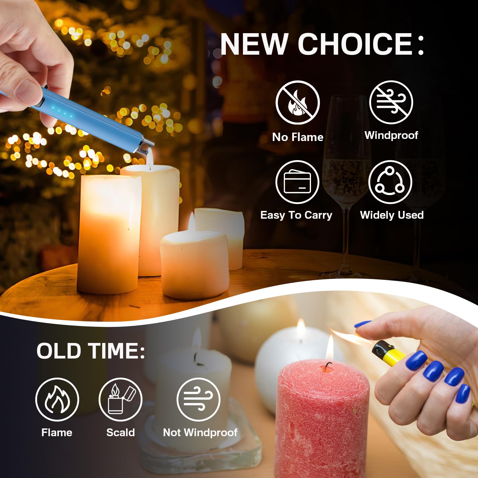 USB Rechargeable Plasma Lighter - Windproof Flameless for Candles, Grill, Camping (Lake Blue)