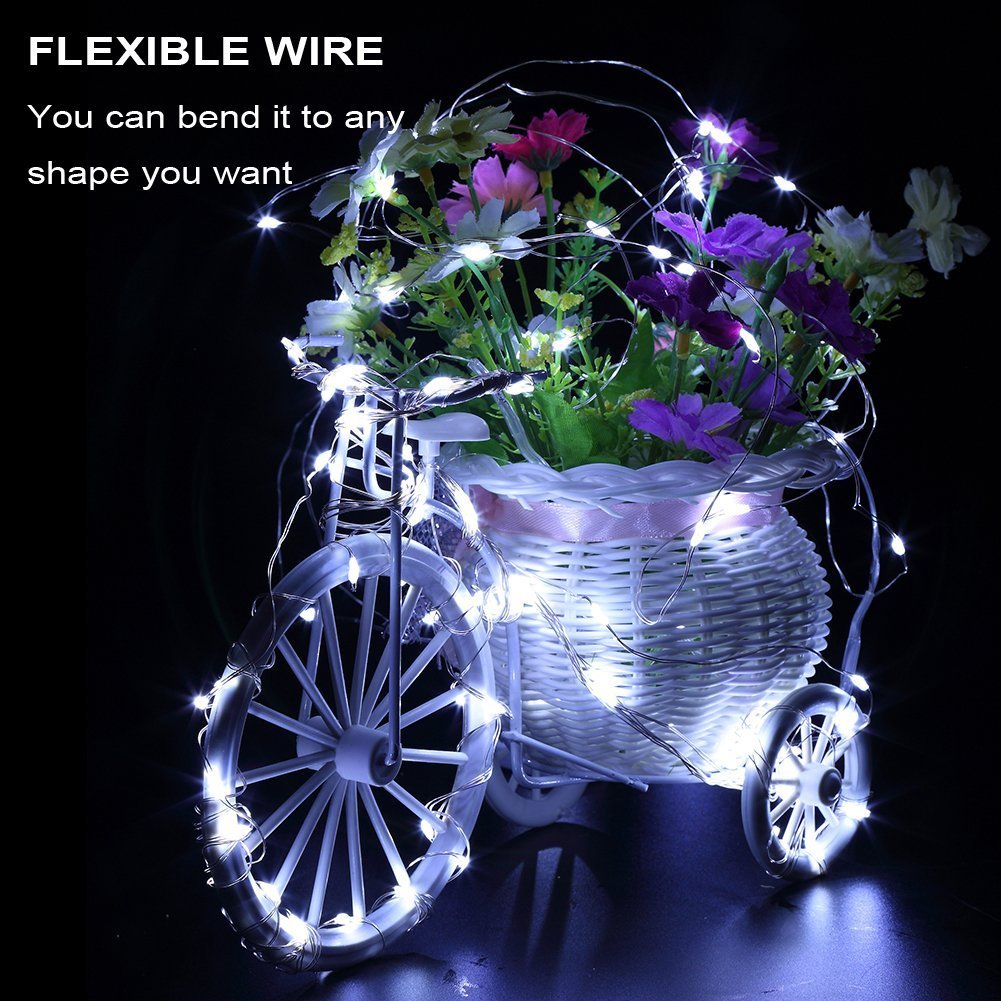 Battery Operated Silver Copper Wire LED String Lights - 33FT 100 LEDs, 8 Modes Dimmable Waterproof Fairy Lights with Remote Control & Timer - Perfect for Indoor Outdoor Wedding, Bedroom, Party, Garden Decoration (White)