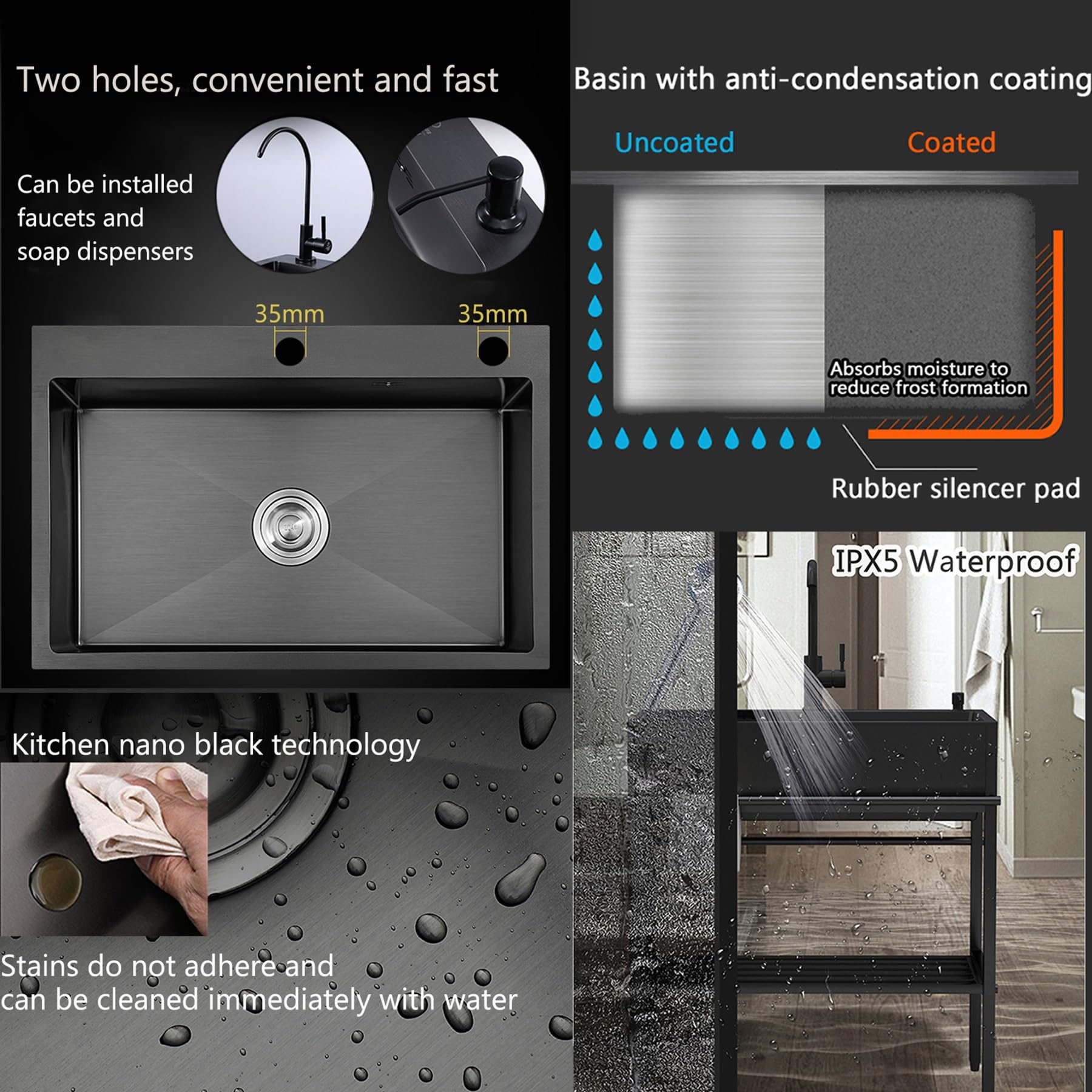 Stainless Steel Utility Sink with Cabinet - Freestanding Single Bowl Kitchen & Laundry Prep Sink for Garage, Outdoor, Kitchen, Commercial Use, Workshop & Pet Washing Station | Includes Faucet in Black | Perfect for Heavy-Duty Cleaning, Food Prep & Pet Grooming