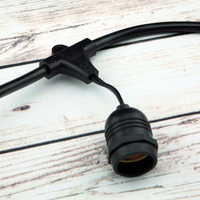 24 FT SJTW Weatherproof Outdoor String Light with E26 Medium Base - 54 FT Black Cord for Patio, Garden, and Commercial DIY Lighting