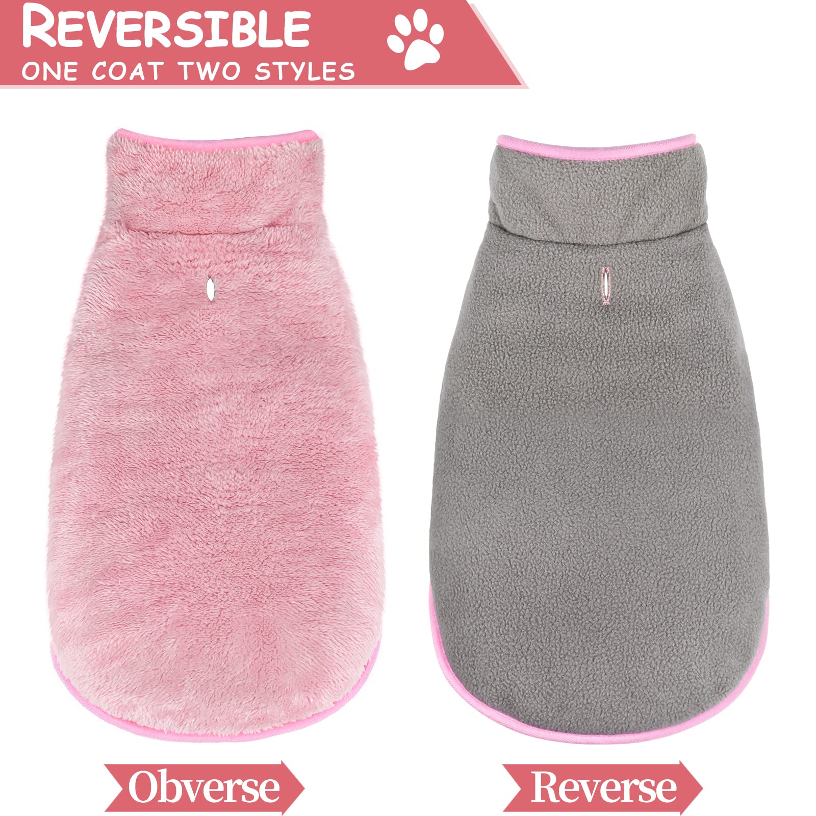 Malier Reversible Fleece Dog Winter Coat - Windproof Warm Pet Jacket for Small Medium Large Dogs - Cold Weather Snow Vest for Outdoor Walks & Adventures (Pink, Large)