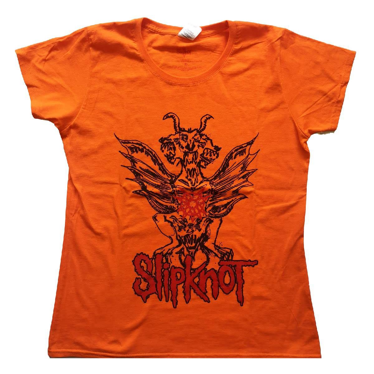 Slipknot Winged Devil Graphic Orange Junior T-Shirt - Heavy Metal Band Tee for Concerts & Casual Wear