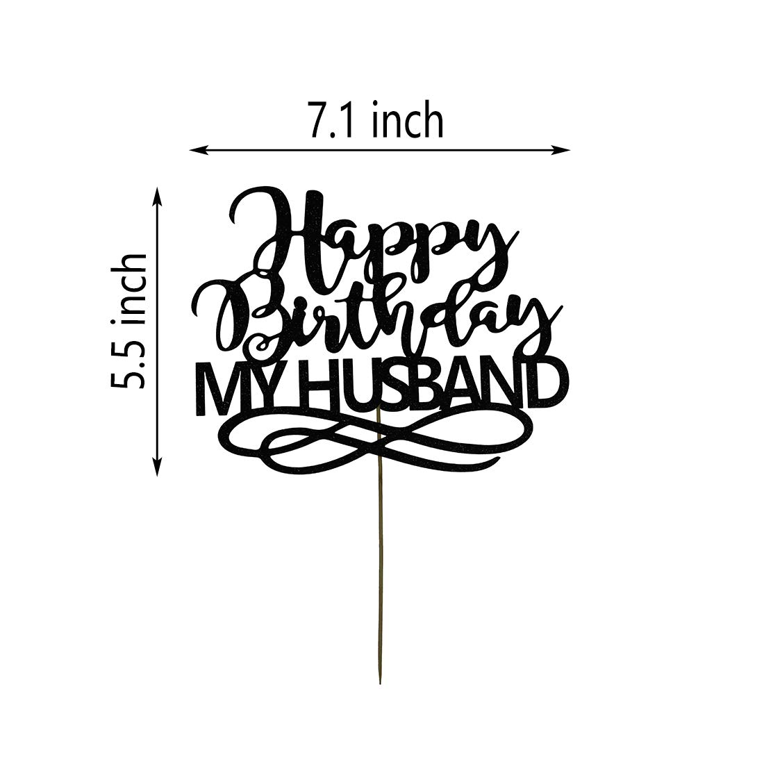 Happy Birthday My Husband Cake Topper - Double Sided Black Glitter Wedding Anniversary Party Decoration for Husband's Birthday, Retirement, Valentine's Day Celebration