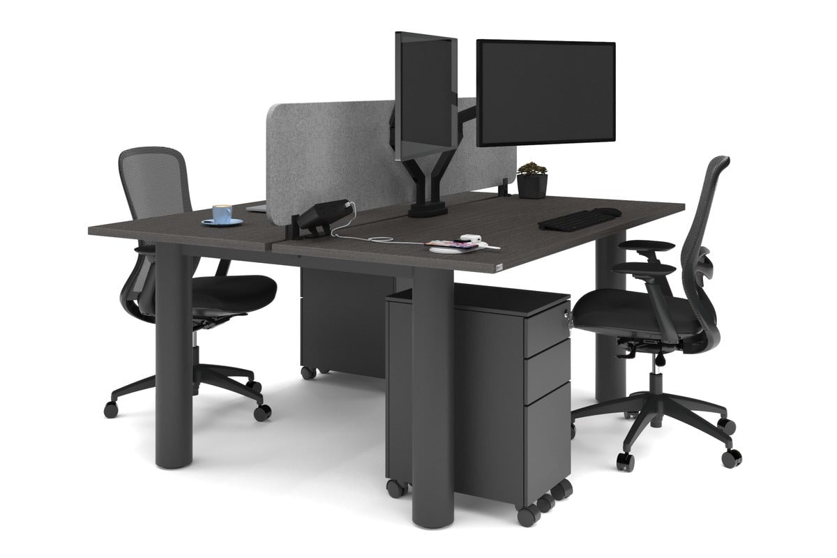 Quadro Cylinder Leg 2 Person Office Workstation Desk - 1600L x 700W - Modern Shared Workspace Solution for Collaborative Teams & Coworking Spaces