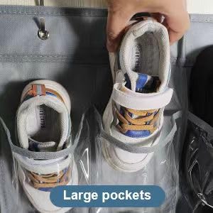 28-Pocket Over The Door Shoe Organizer - Hanging Mesh Shoe Rack with Clear Crystal Gray Design (65