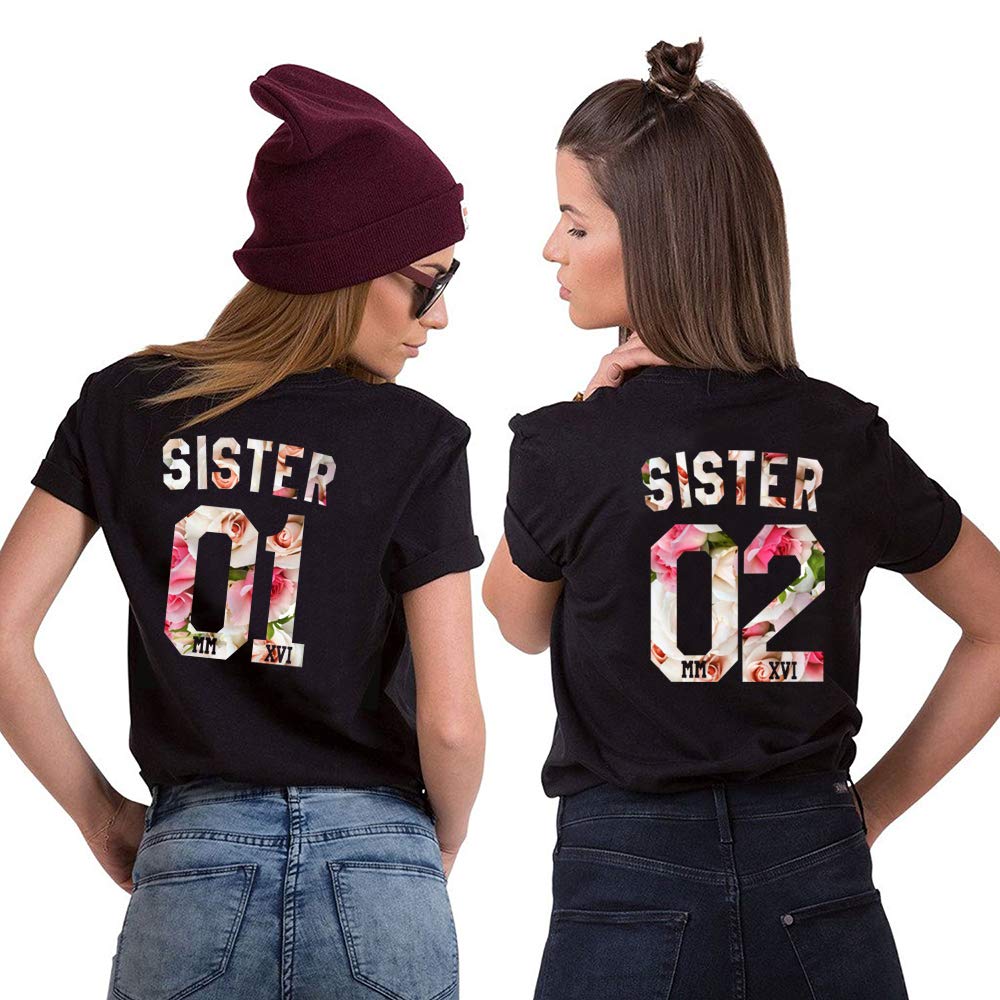 Best Friends Matching T-Shirts for Women - Soul Couple BFF Shirts for Sisters & Teen Girls (Sister 01 & Sister 02) - Cute Friendship Gifts for Birthdays, Parties & Twin Outfits