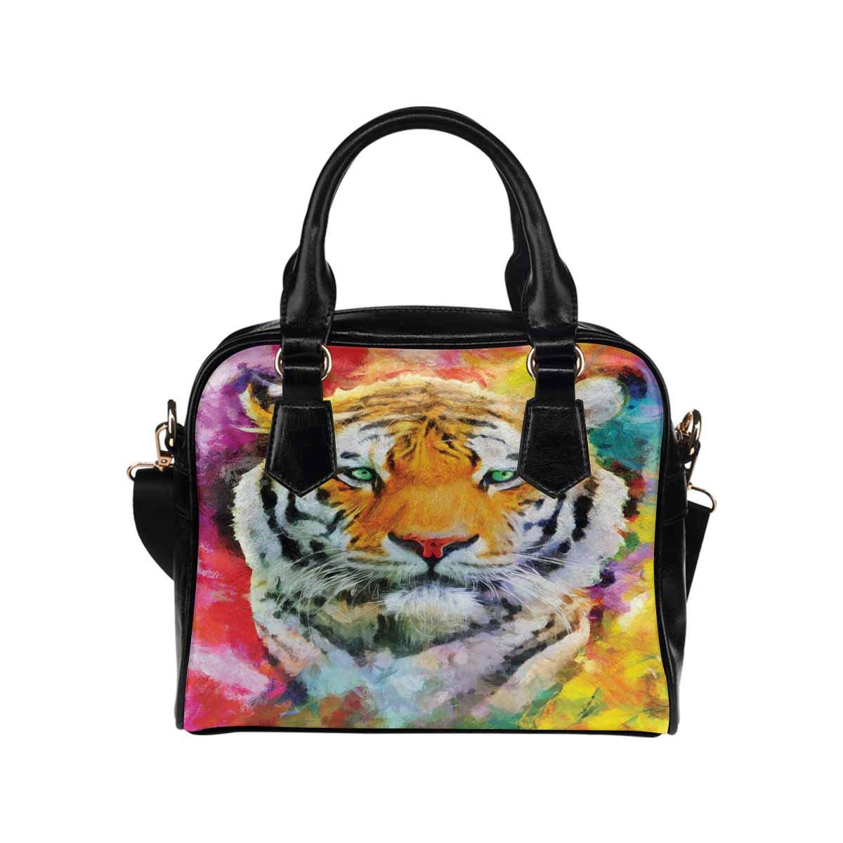 INTERESTPRINT Custom Watercolor Rainbow Tiger Women's PU Leather Shoulder Bag - Unique Handbag for Women, Fashion Accessory for Work, Travel & Daily Use