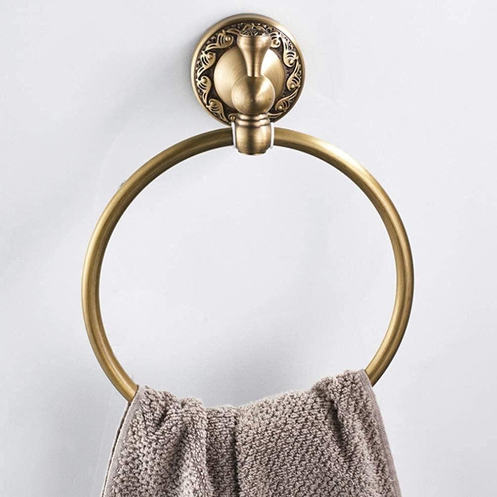Antique Brass Towel Ring Holder - European Style Vintage Metal Towel Rack for Bathroom, Kitchen & Powder Room - Rustic Wall-Mounted Hanging Towel Hook for Hand & Tea Towels