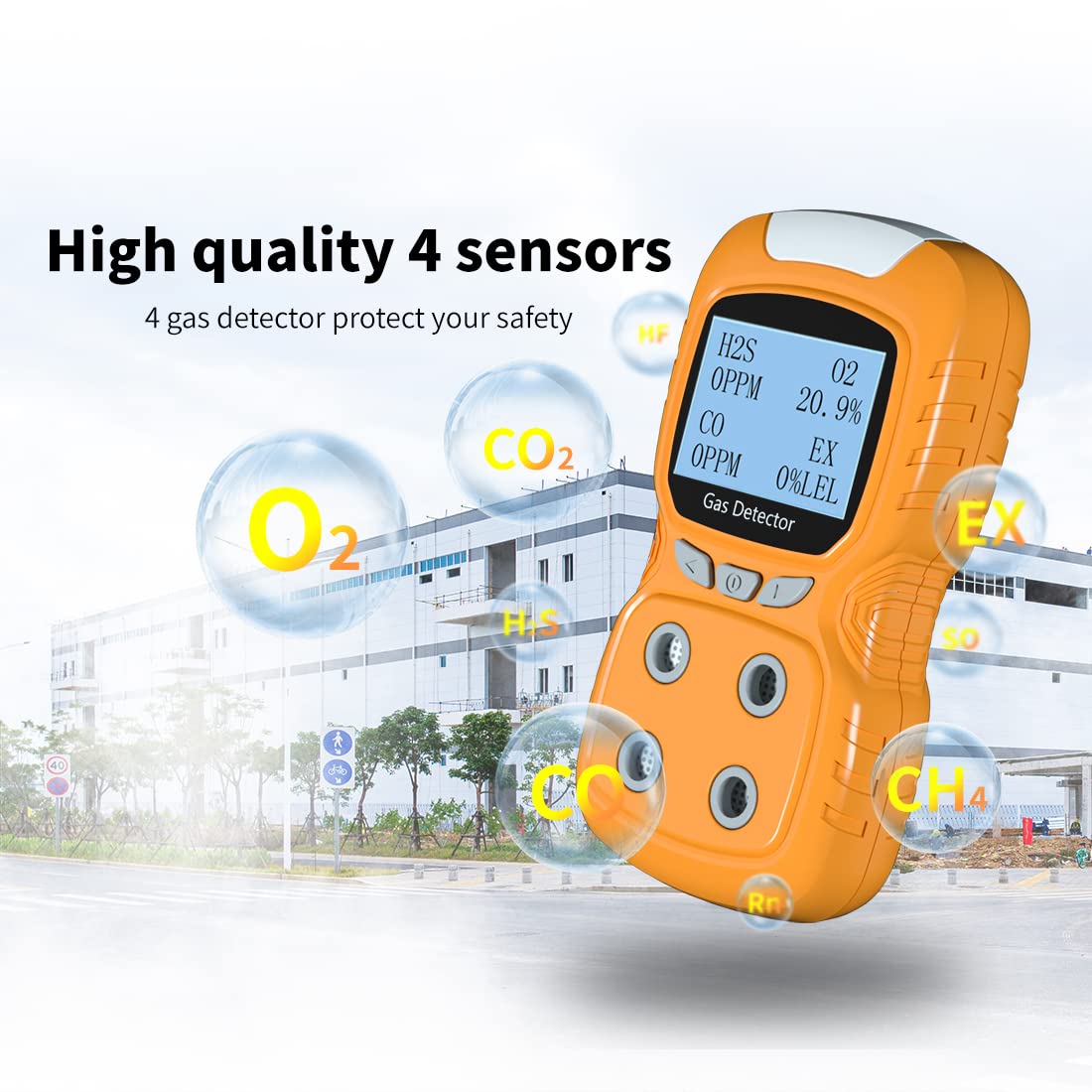 Portable Gas Detector - Gas Clip 4 Multi-Gas Monitor with LCD Display, Rechargeable Battery, Sound/Light Alarms for CO, O2, H2S Detection - Perfect for Industrial Safety, Confined Space Entry & Home Air Quality Testing (2 Year Warranty)