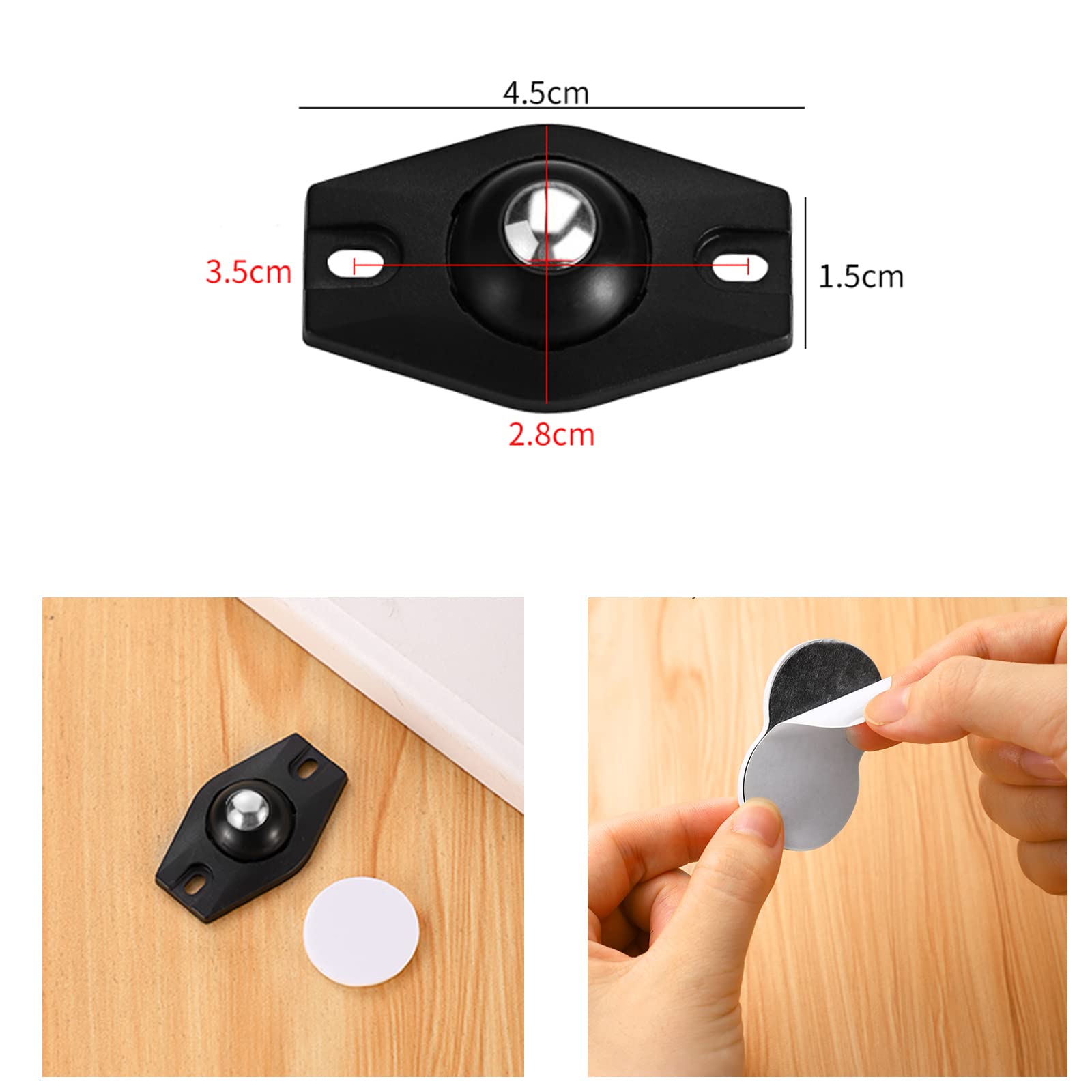 4 Pack White Mini Self-Adhesive Caster Wheels with Stainless Steel Ball Bearings - Universal Sliding Wheels for Coffee Tables, Furniture, Luggage & Appliances - Smooth Gliding for Easy Mobility