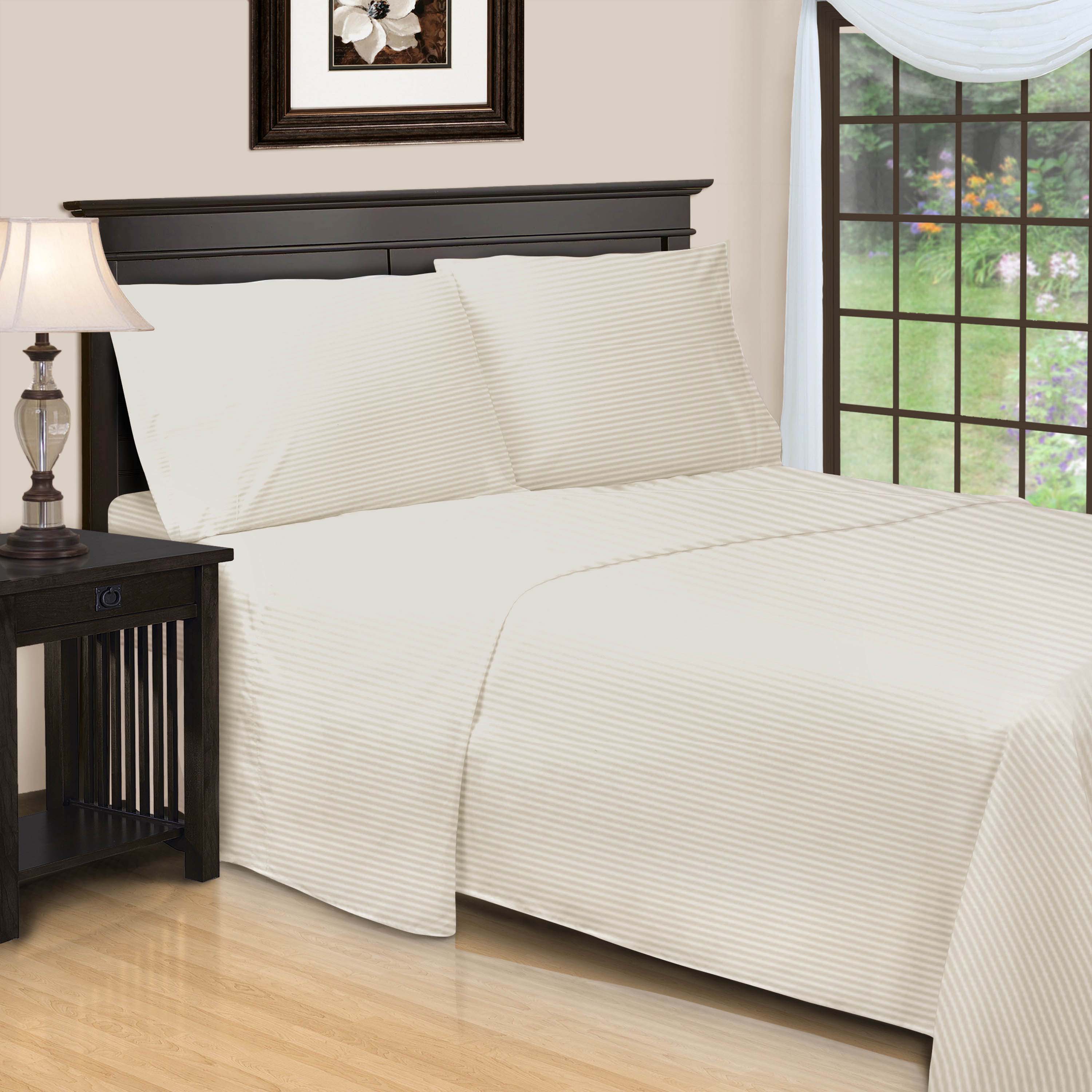 Premium 600 Thread Count Egyptian Cotton Sheet Set - Deep Pocket, Striped Design for Ultimate Comfort & Luxury - Perfect for Master Bedrooms & Guest Rooms