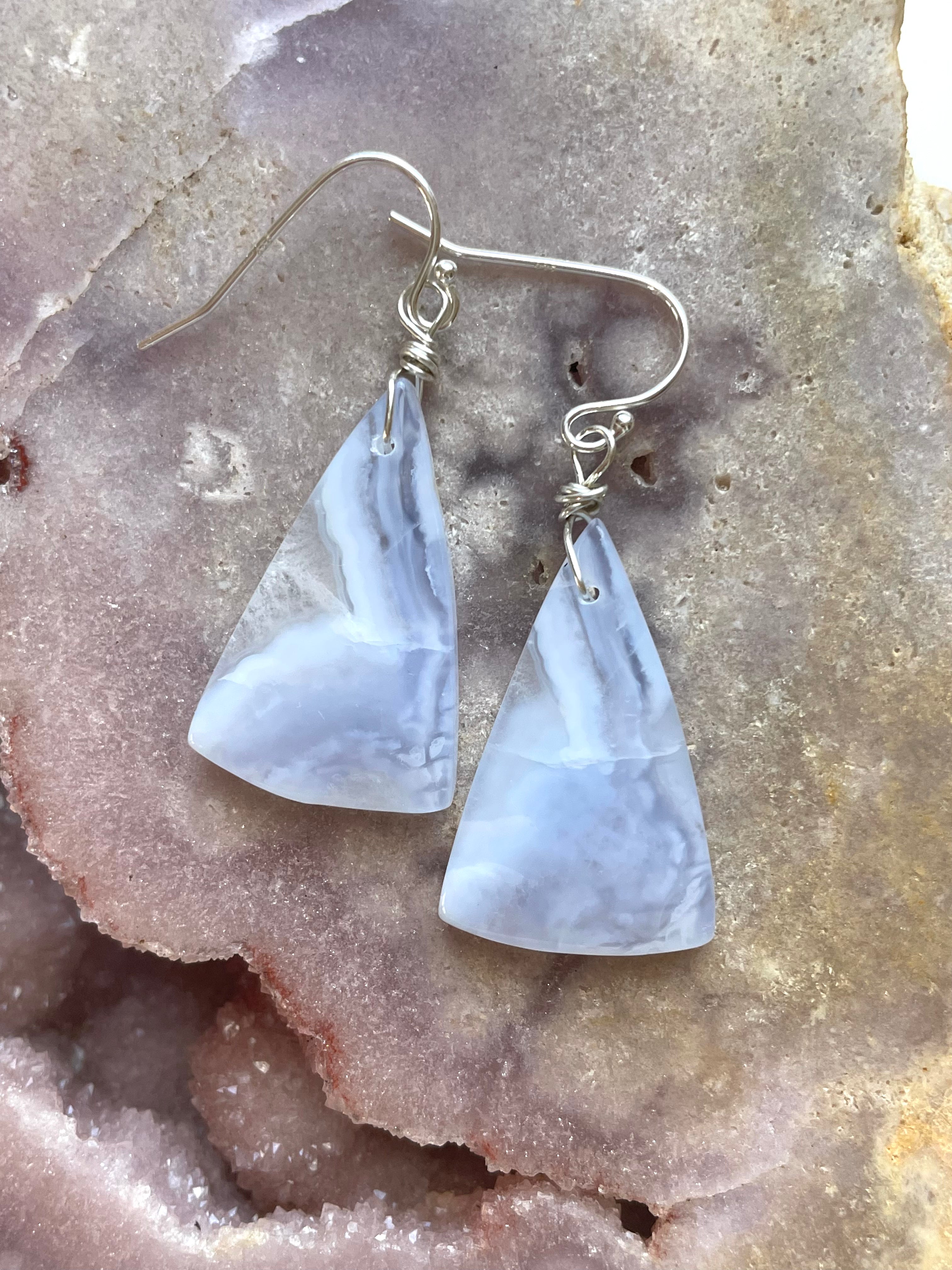 Blue Lace Agate Statement Earrings Sterling Silver - Elegant Dangle Earrings for Women, Perfect for Weddings, Parties & Special Occasions