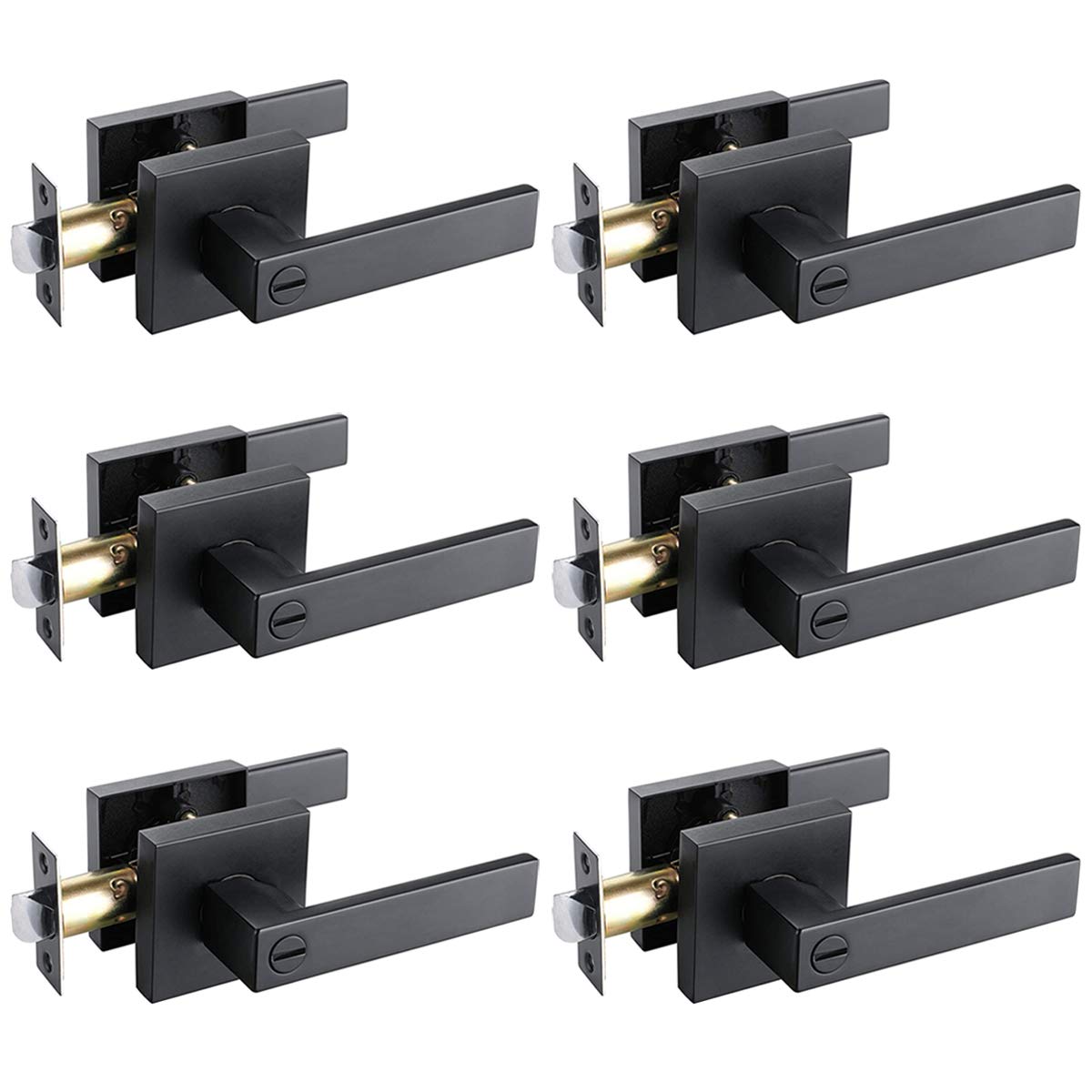 6 Pack Matte Black Door Handles - Privacy Door Lever with Keyless Lock, Heavy Duty Square Lock Set for Bedroom & Bathroom (Reversible for Left/Right Handed Doors) | Perfect for Home Improvement, Interior Doors & Privacy Security