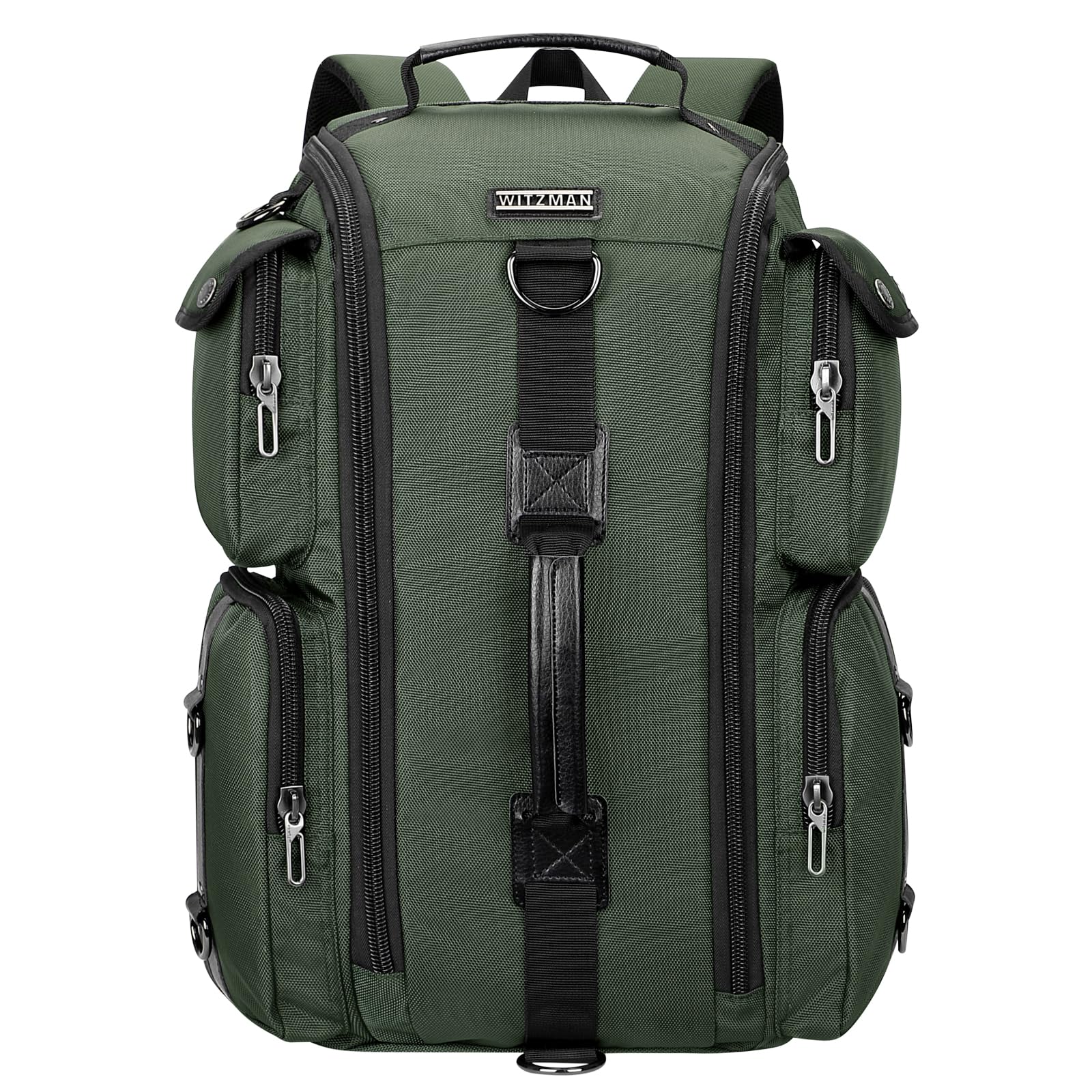 WITZMAN Men's Travel Backpack - Large Capacity Carry On Backpack & Laptop Bag (Fits 17 Inch) - Durable Duffel Bag in Army Green (6695) - Perfect for Business Trips, Camping & Airplane Travel