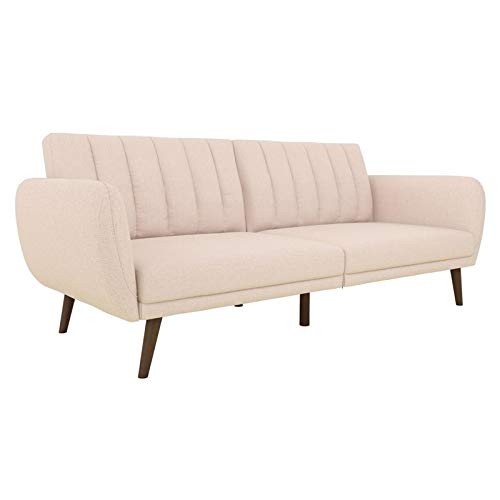 Novogratz Brittany Sofa Futon with Premium Upholstery & Wooden Legs in Pink - Convertible Sleeper Sofa for Small Spaces, Living Room, Dorm or Apartment