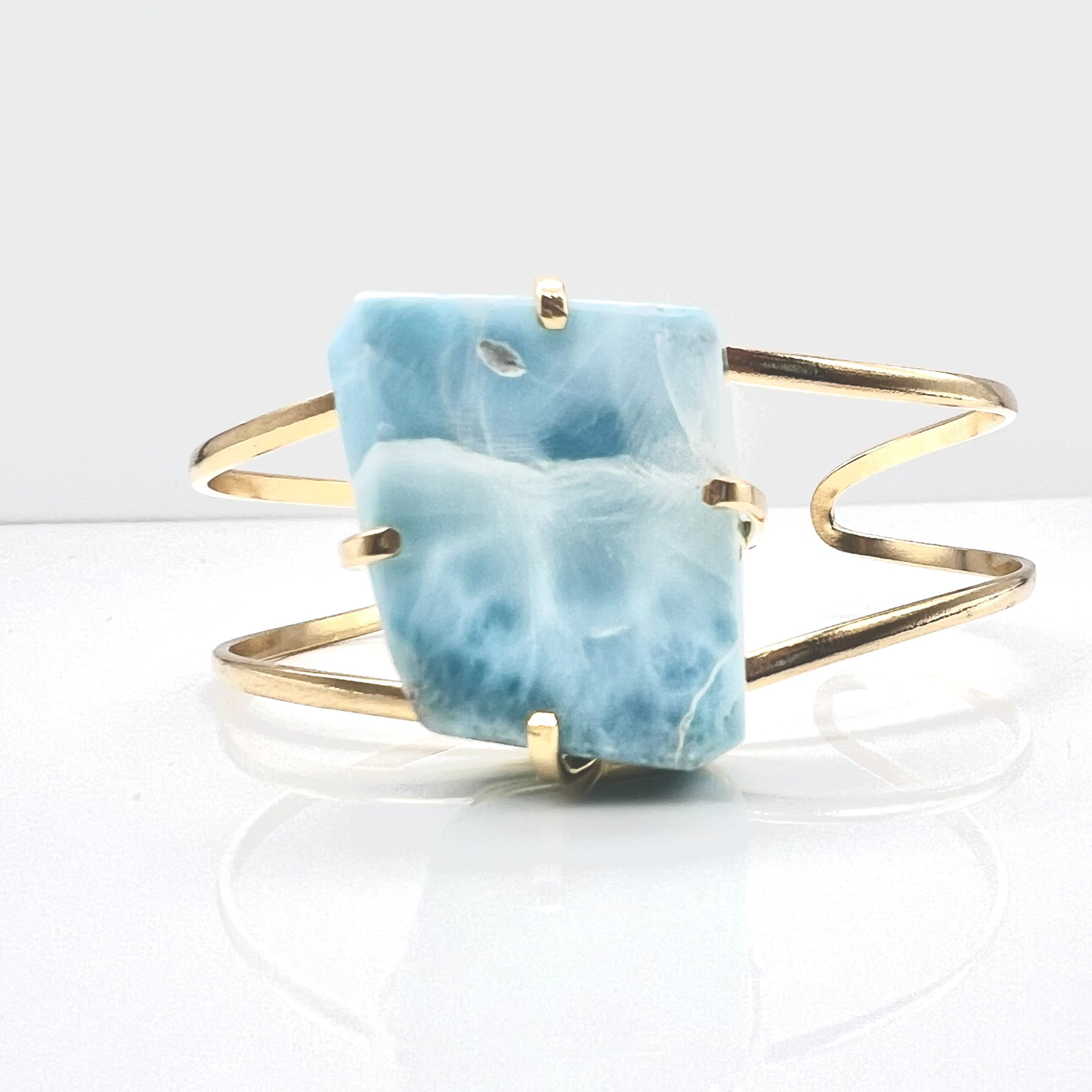 CRYSTAL AND SAGE Jewelry - Gold Plated Larimar Bracelet for Women, Healing Crystal Jewelry for Meditation, Yoga & Spiritual Energy