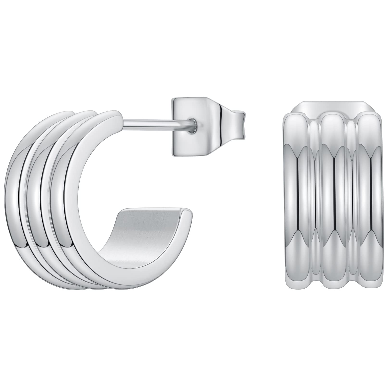 Geometric C-Shaped Hoop Earrings for Women - Stainless Steel Big Zirconia Stone Trendy Hoops | Perfect for Parties, Weddings & Everyday Fashion Accessories