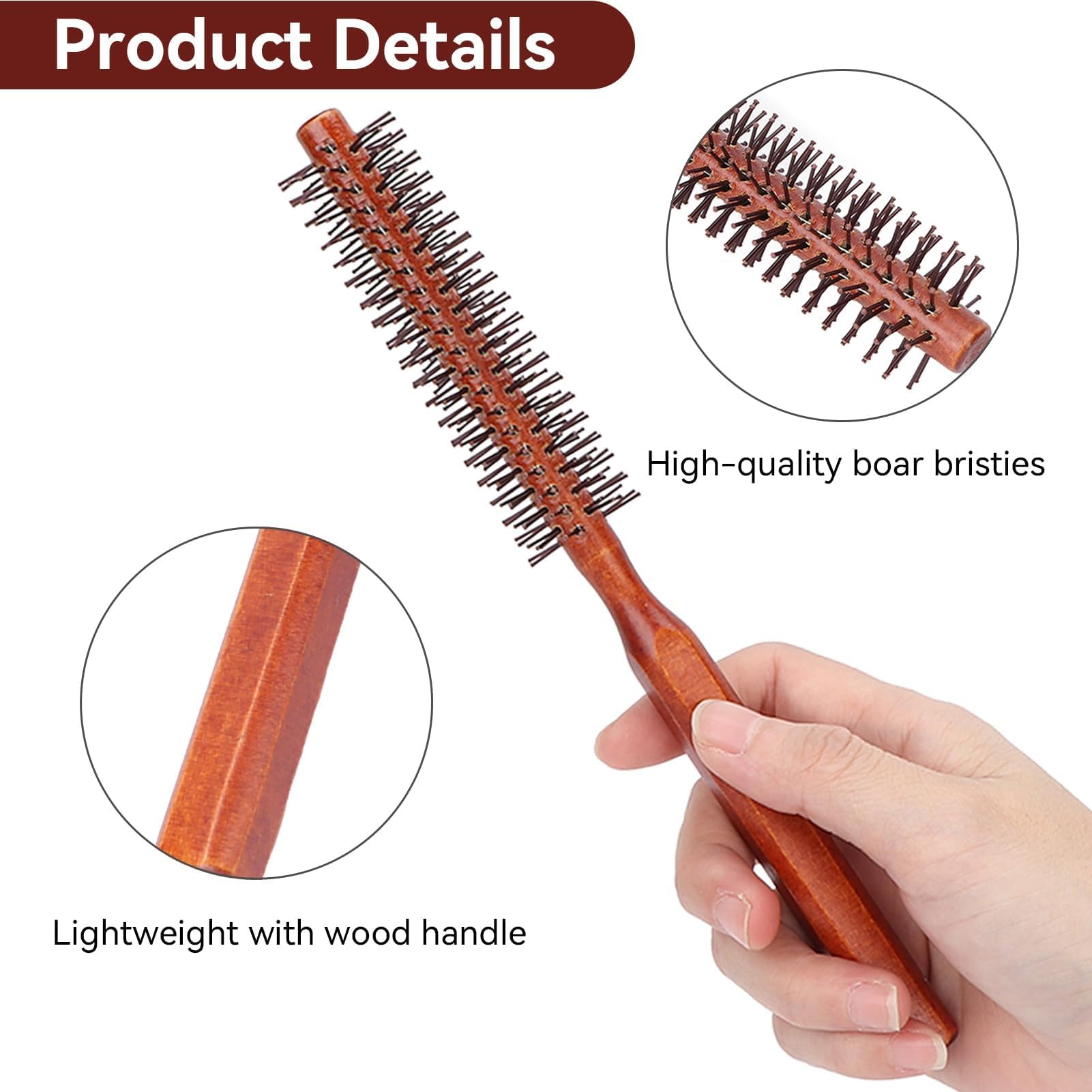 Agatige Small Round Hair Brush - Anti Static Wooden Curling Comb for Blow Drying & Styling | Vented Barrel Design for Smooth Curls & Volume | Perfect for Salon Professionals & Home Use (Unisex Hair Styling Tool)