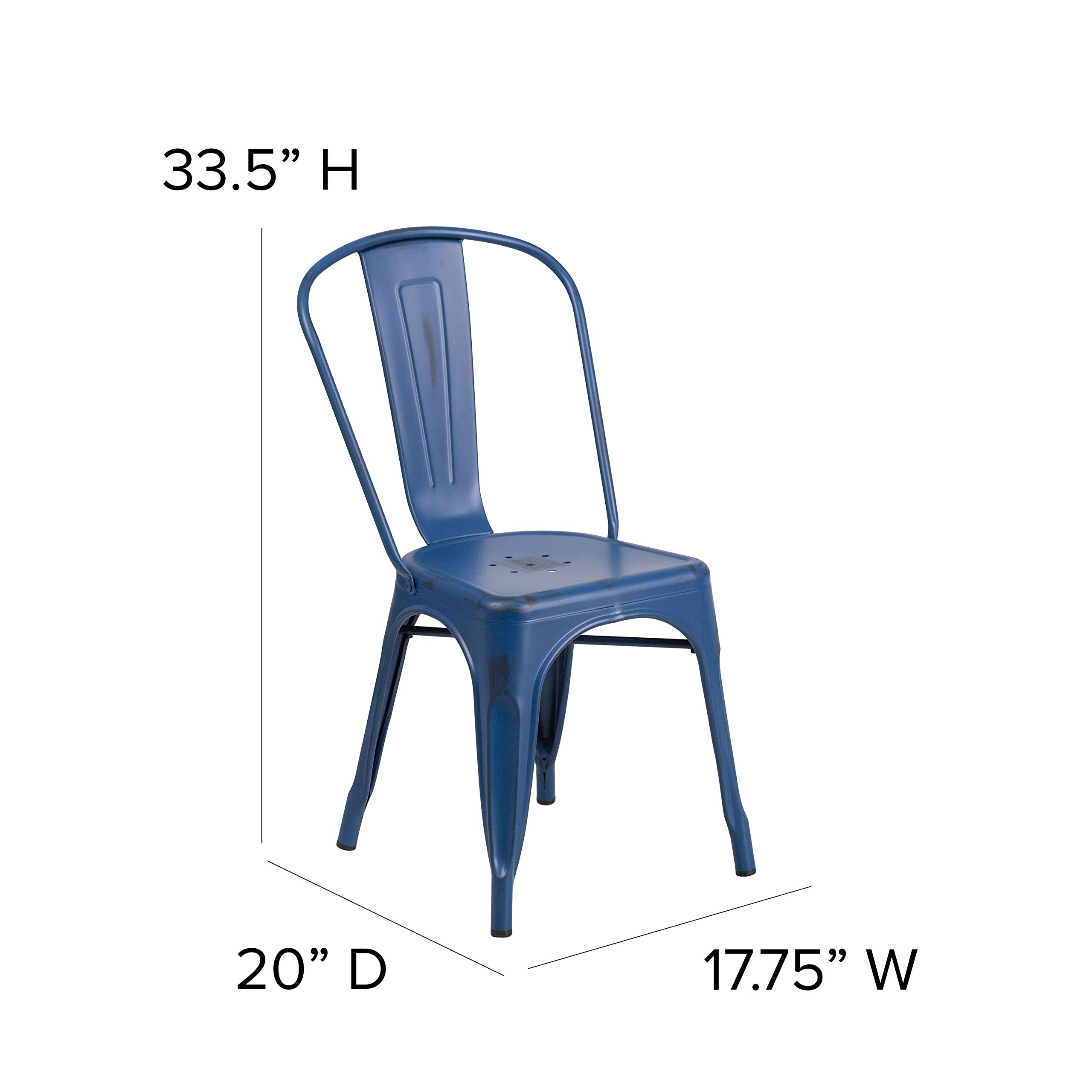 EMMA + OLIVER Commercial Grade Distressed Blue Metal Indoor-Outdoor Stackable Chair - Durable Patio, Garden, Restaurant & Event Seating