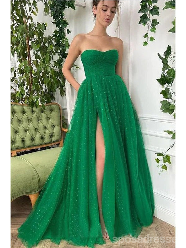 Elegant Green A-Line Sweetheart Strapless Maxi Prom Dress for Women | Long Formal Evening Gown | Perfect for Prom Night, Homecoming, Wedding Guest & Special Occasions