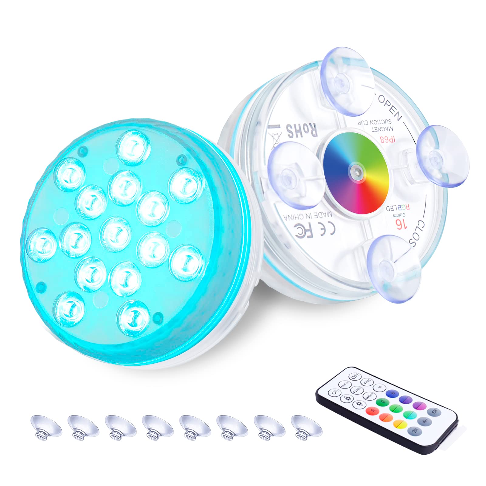 Gukkicco Submersible LED Pool Lights with Magnet & Suction Cups - IP68 Waterproof, 15 Color Changing Battery Operated Underwater Lights with RF Remote & Timer (3.35 Inch, 1 Pack) - Perfect for Swimming Pools, Hot Tubs, Fountains & Outdoor Water Decorations