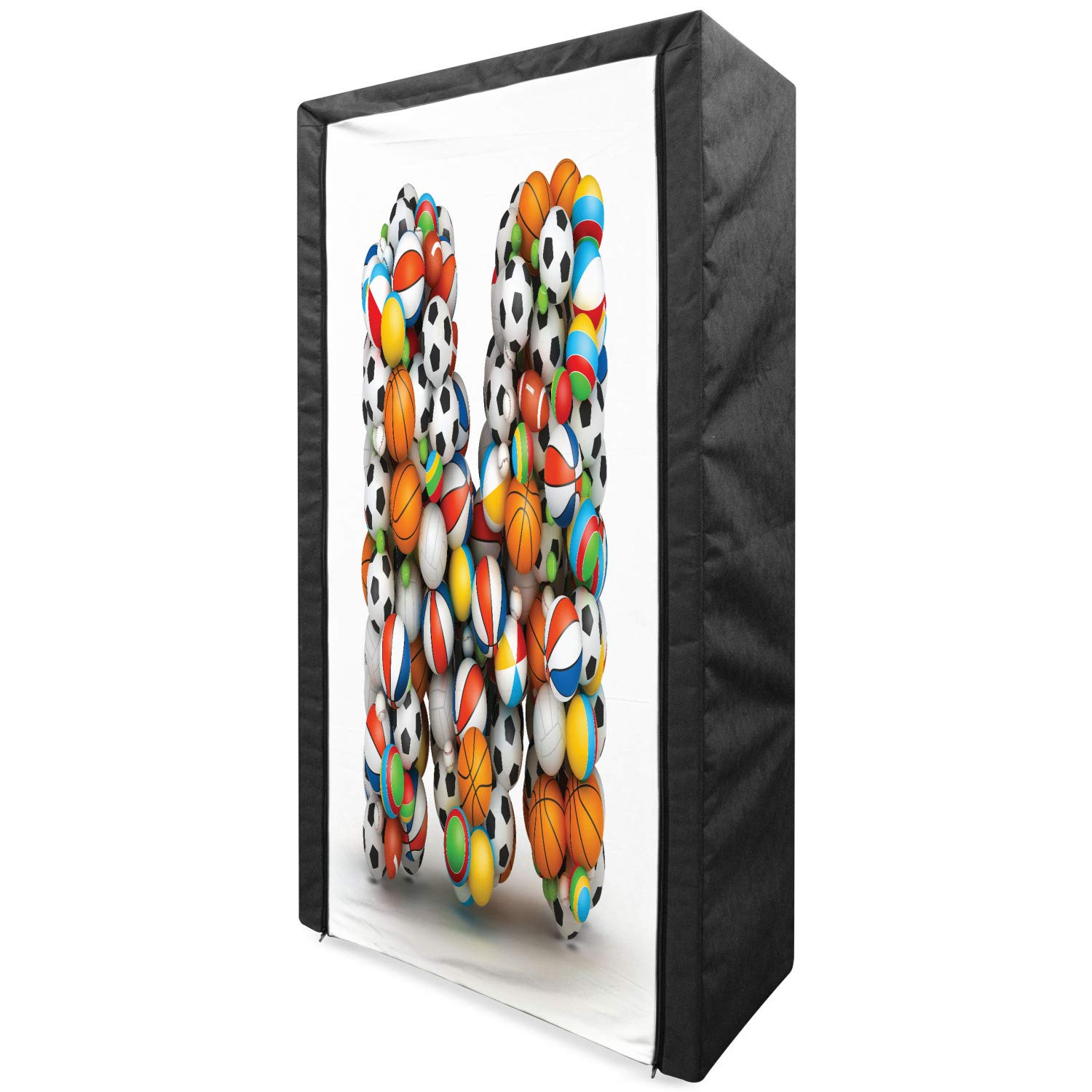 Ambesonne Letter M Fabric Wardrobe - Portable Clothing Organizer with ABC Typography & Sports Theme Design, Multicolor Storage Closet with Shelves (33.5 Inches) - Perfect for Kids' Rooms, Dorm Organization & Seasonal Clothing Storage